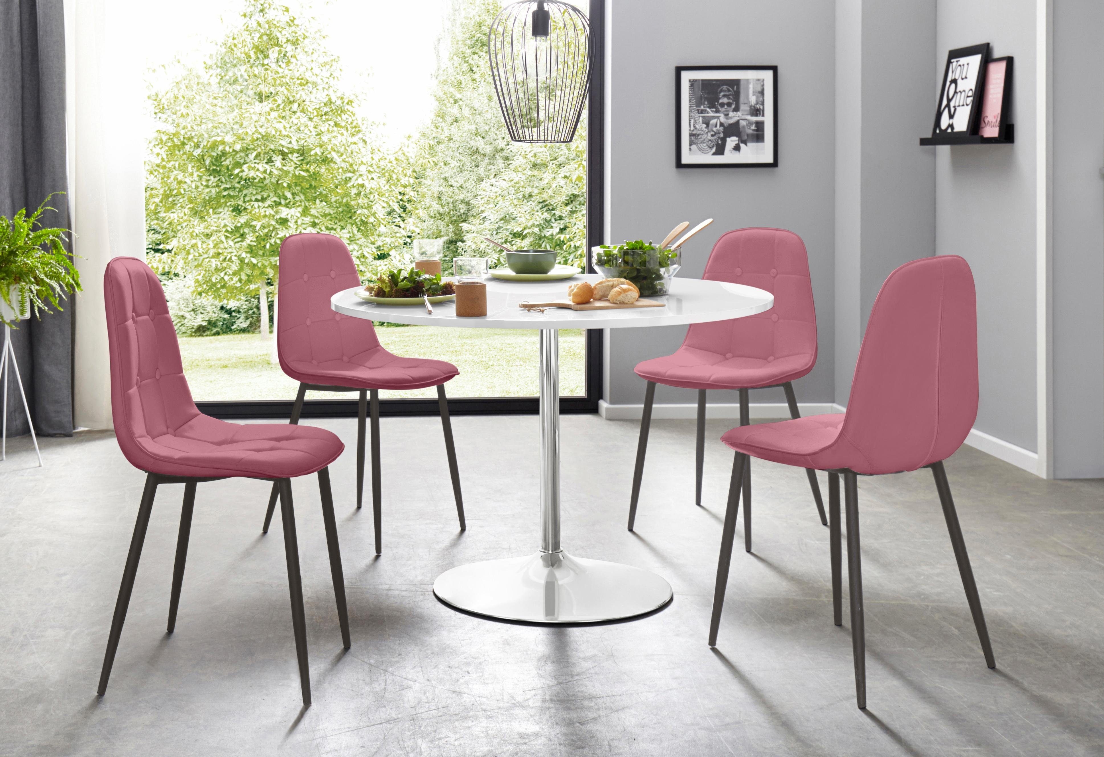 INOSIGN Eethoek met ronde tafel in hoogglans-wit (set, 5-delig) eethoeken roze