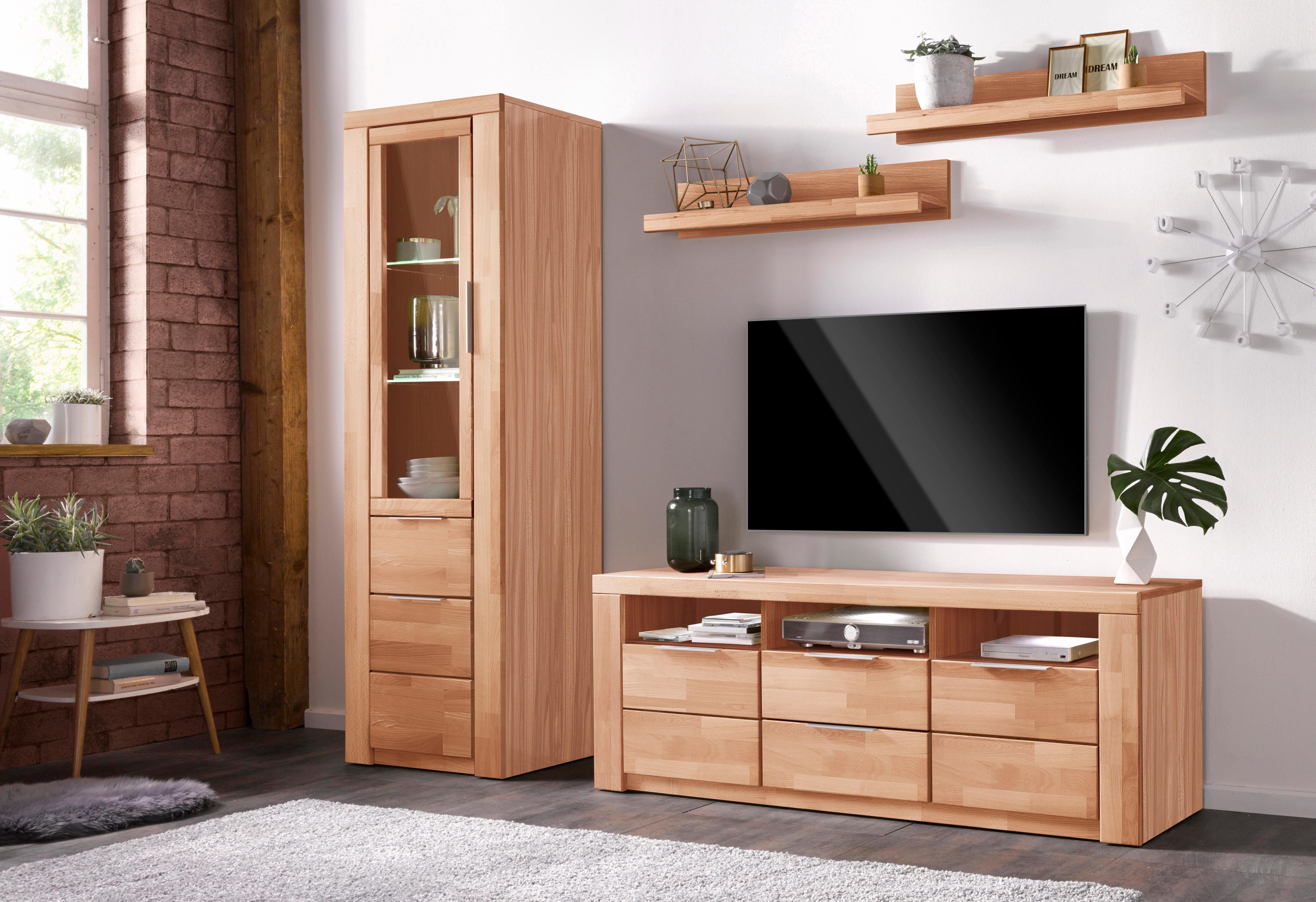 Home affaire Wandmeubel Zara gedeeltelijk massief hout (set, 4-delig) tv-wandmeubels bruin