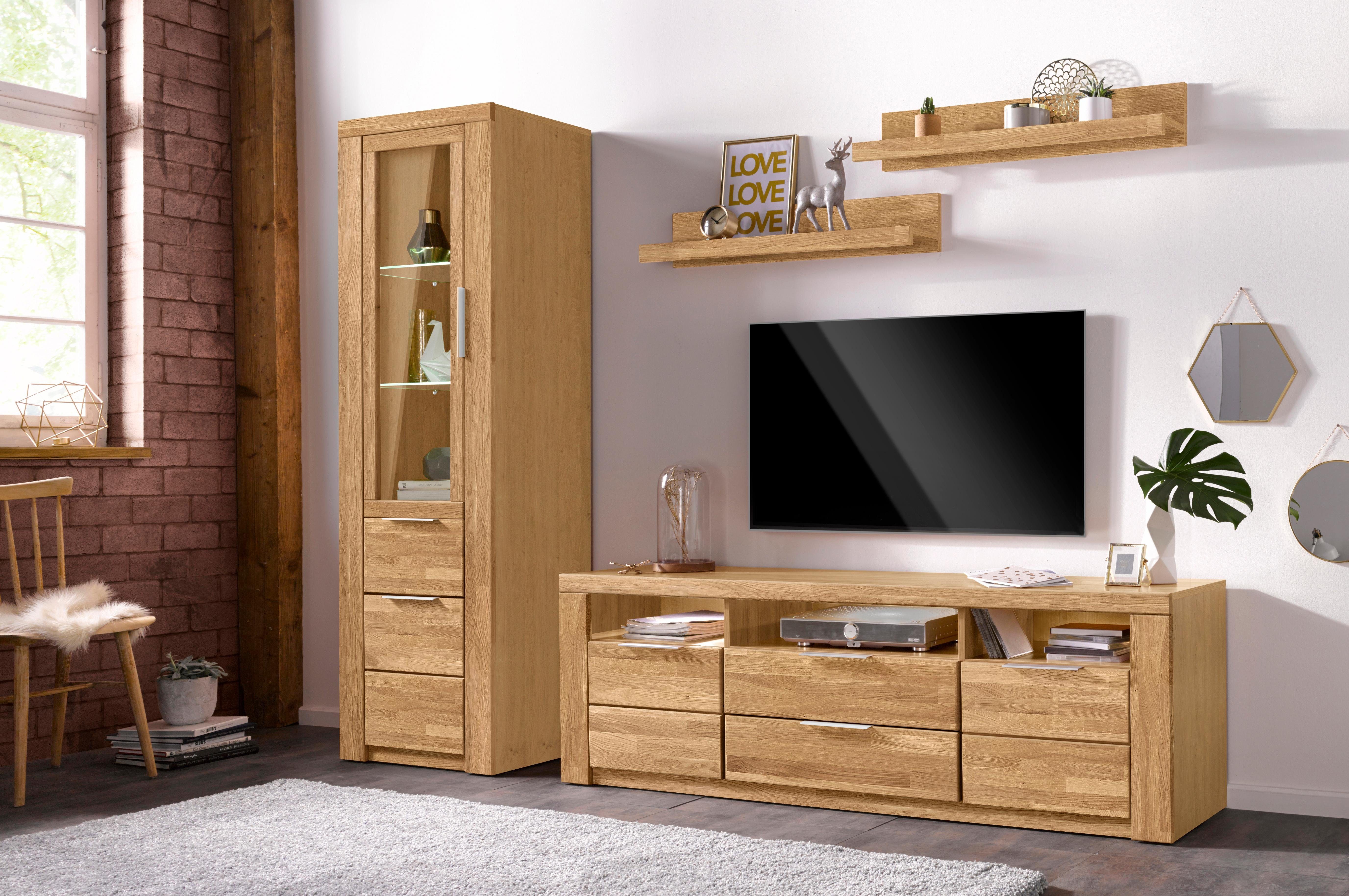 Home affaire Wandmeubel Zara gedeeltelijk massief hout (set, 4-delig) tv-wandmeubels bruin
