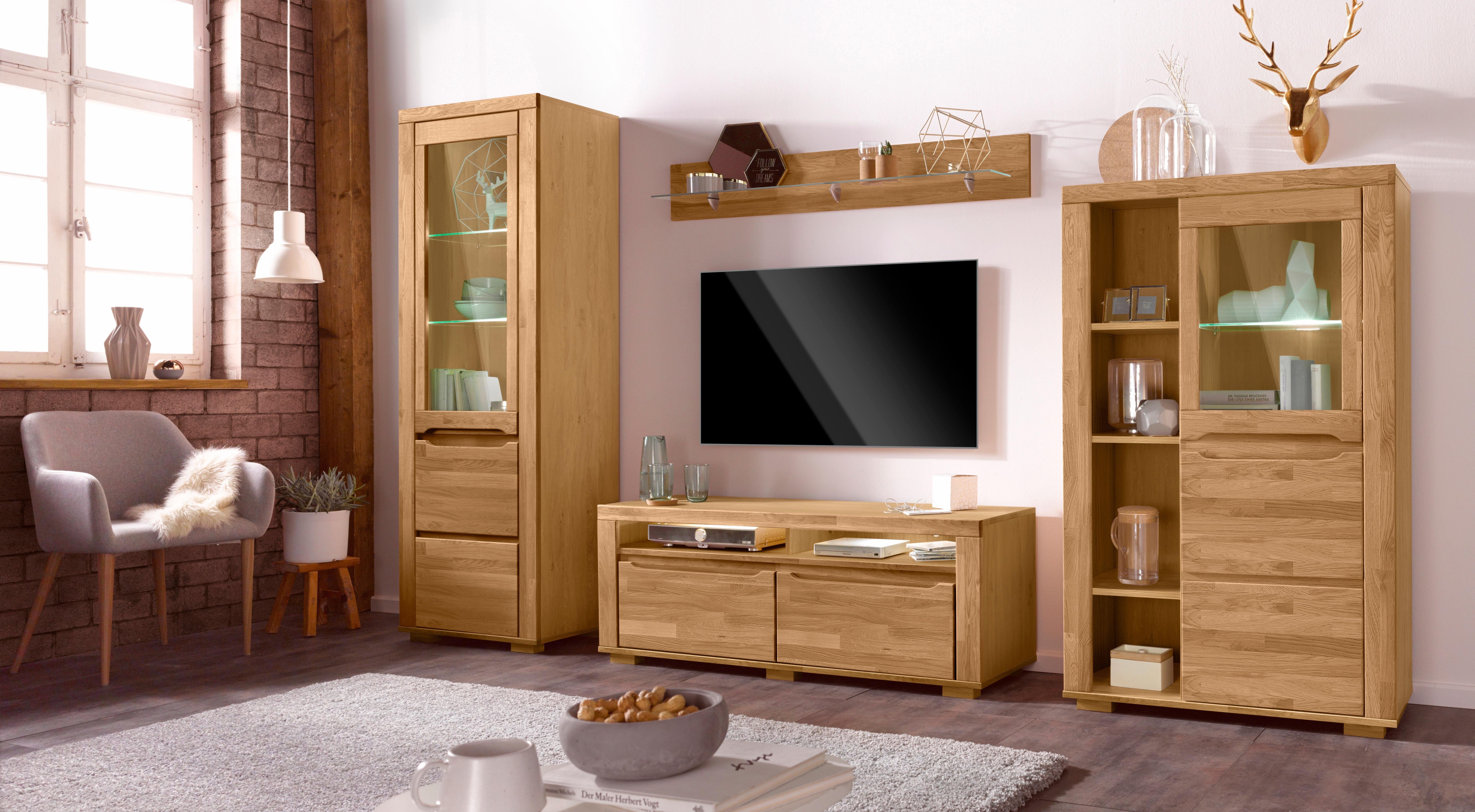 Home affaire Wandmeubel Denis gedeeltelijk massief hout (set, 4-delig) tv-wandmeubels bruin