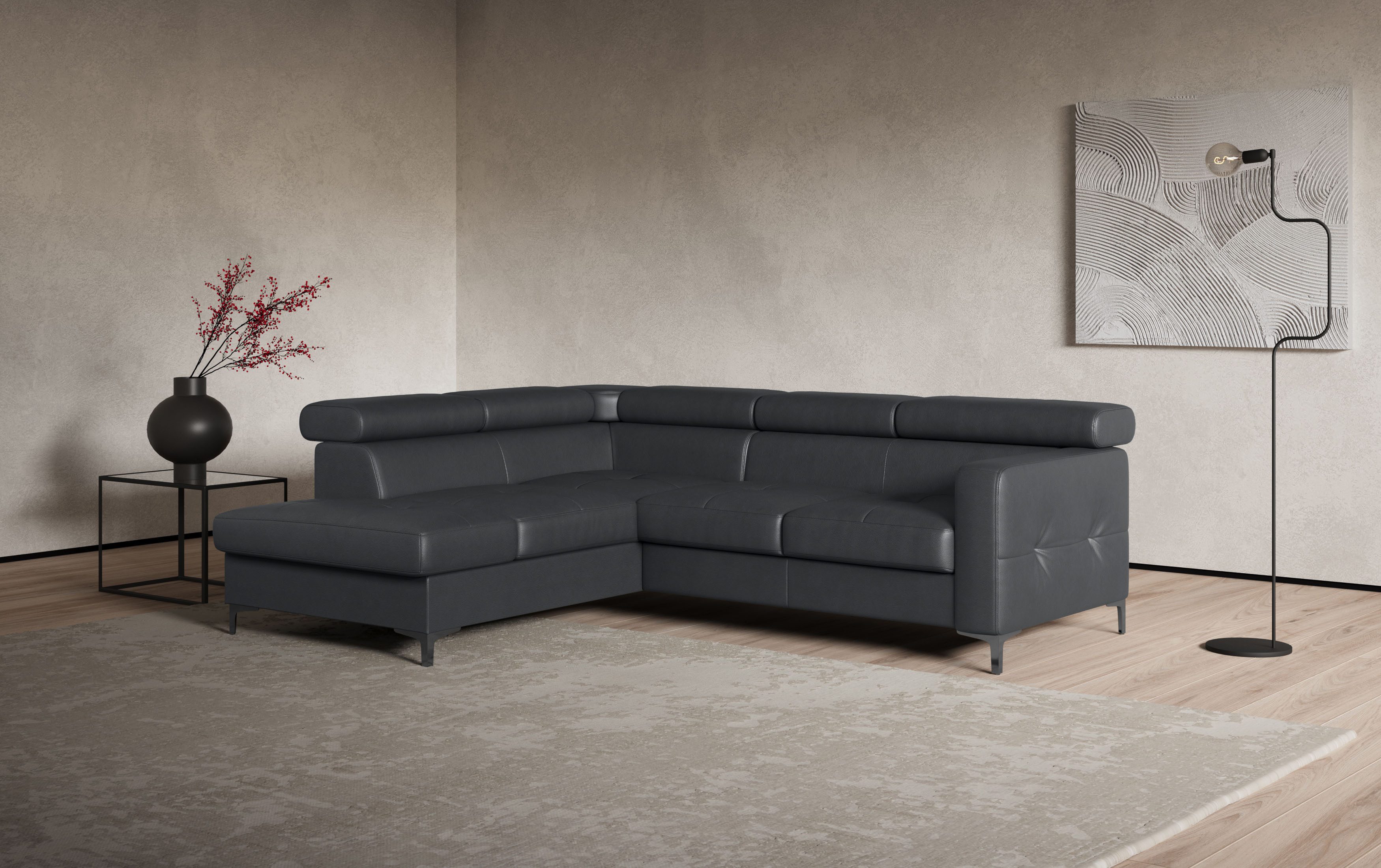 COTTA Hoekbank Sammy L-vorm met verstelbaar hoofdeind, naar keuze met slaapfunctie & bedkist grijs, hoekbanken, Breedte ligoppervlak: 123 cm, Lengte