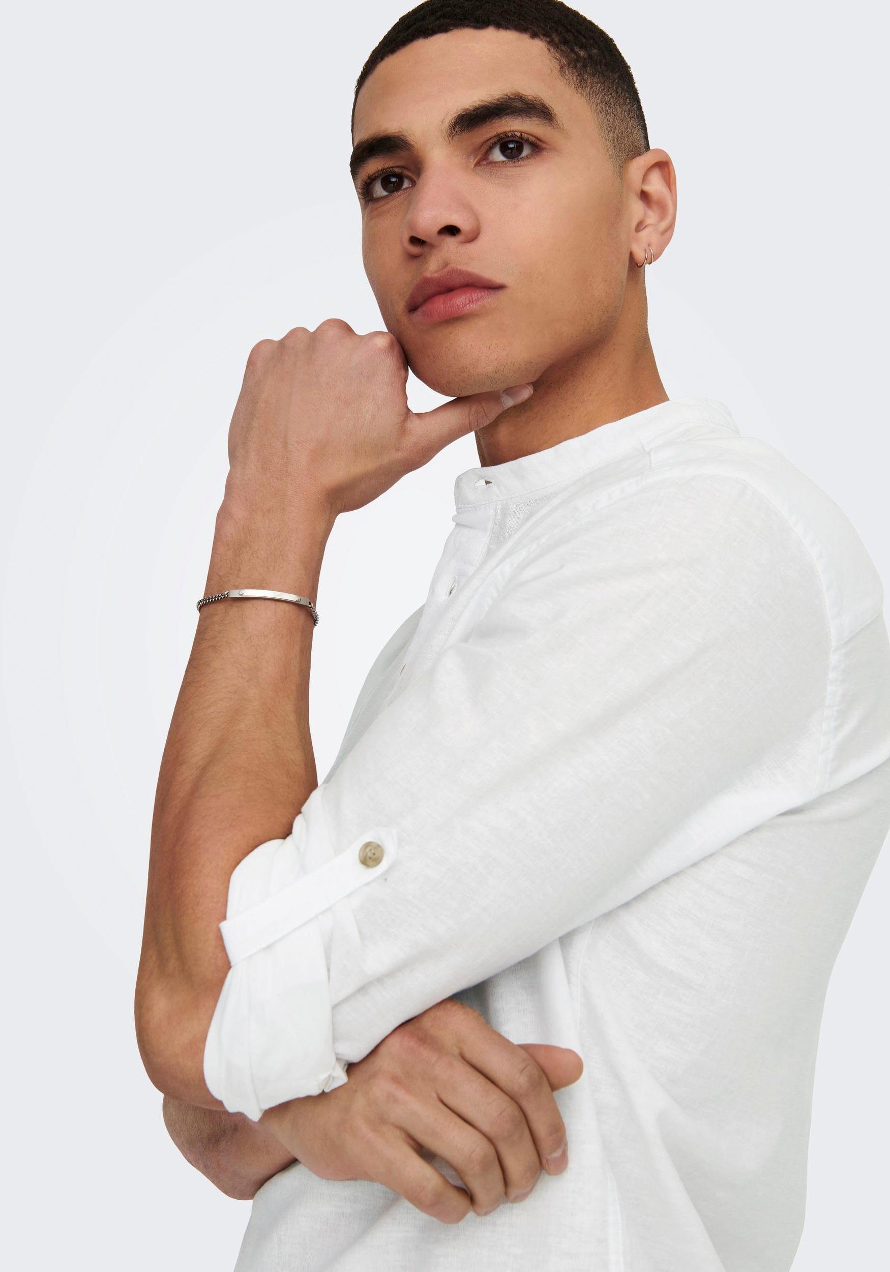 ONLY & SONS Overhemd met lange mouwen ONSCAIDEN LS HALFPLACKT LINEN SHIRT