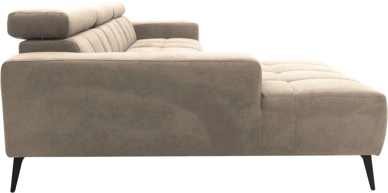 DOMO collection Hoekbank Trento L-vorm, met sledevoet of enkele voet naar keuze met verstelbare hoofdsteun, récamier links/rechts bestelbaar