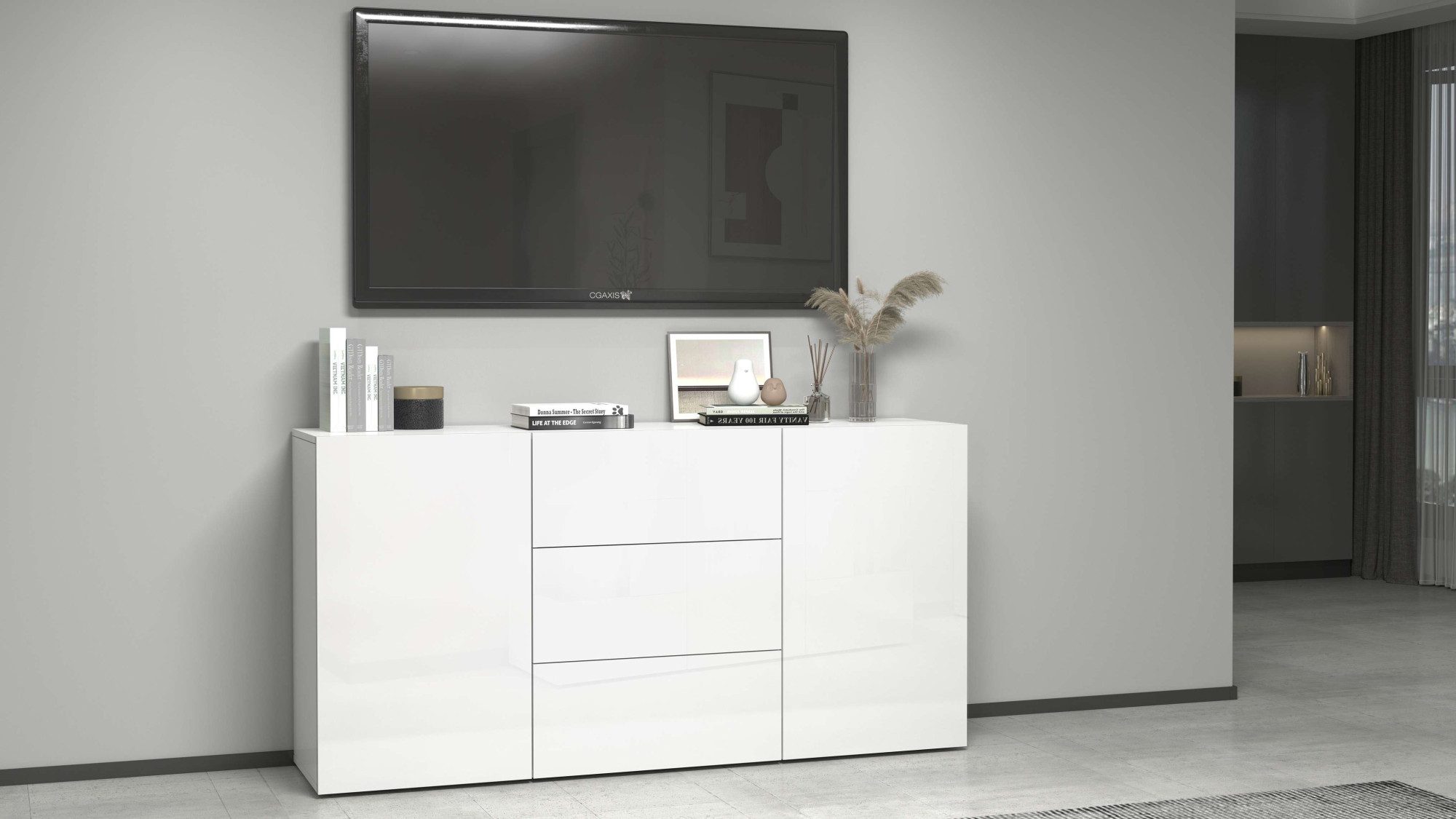INOSIGN Dressoir Egypt, Ladekast, Kast, Buffet, greeploos 2 deuren, 3 lades, volledig hoogglans gelakt breedte 160
