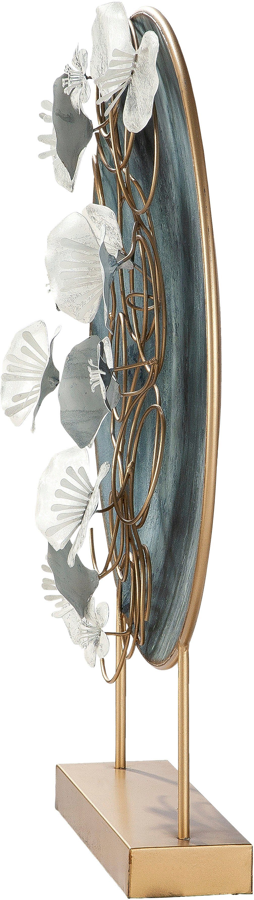 Casablanca by Gilde Decoratief figuur Decoratief object Blossoms, blauw/goudkleur Decoratief object, van metaal, hoogte 65 cm, glas met bloemen, woonkamer (1 stuk)