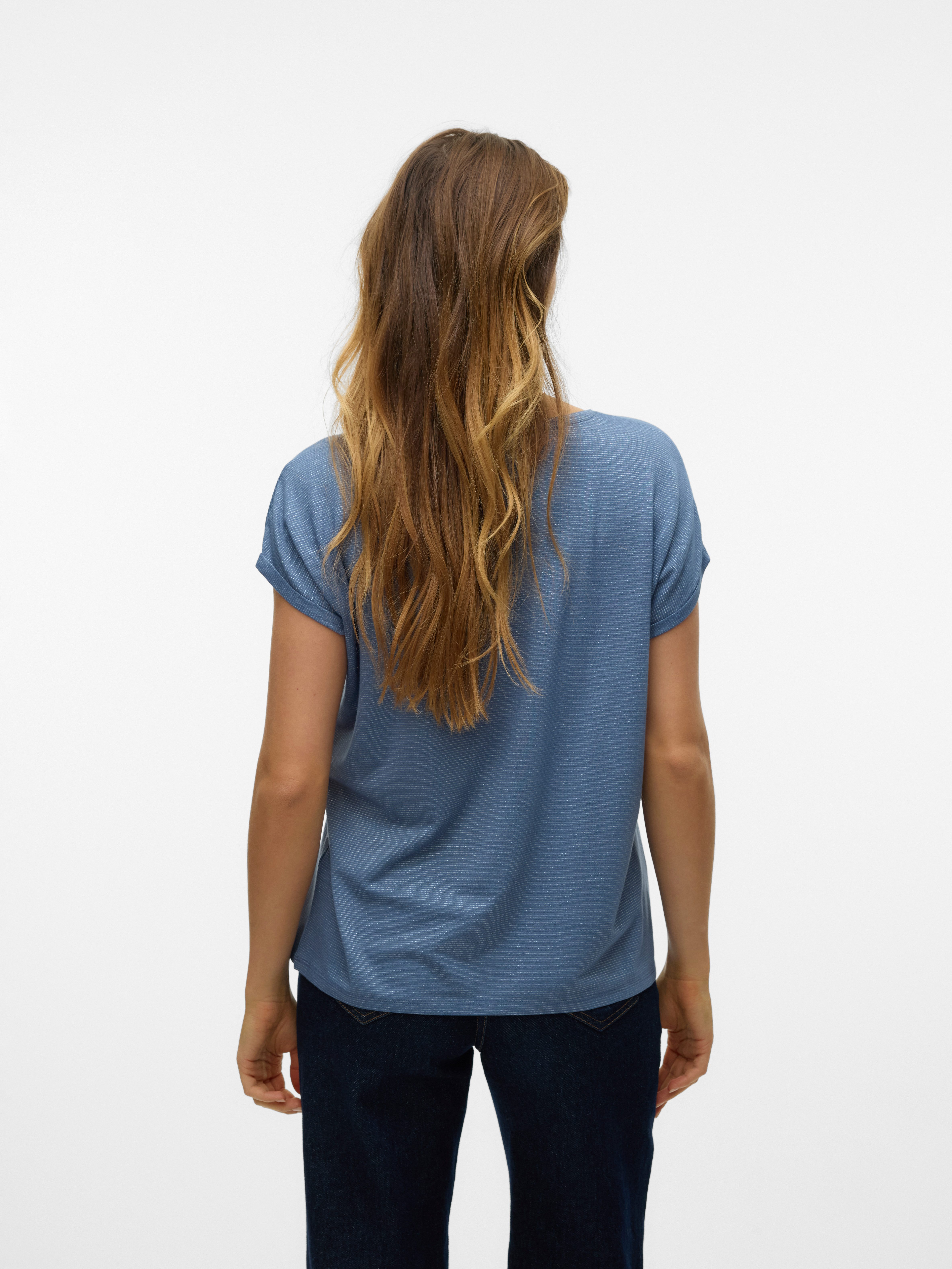 Vero Moda Shirt met ronde hals VMLAVA PLAIN SS TOP LUREX STRIPE