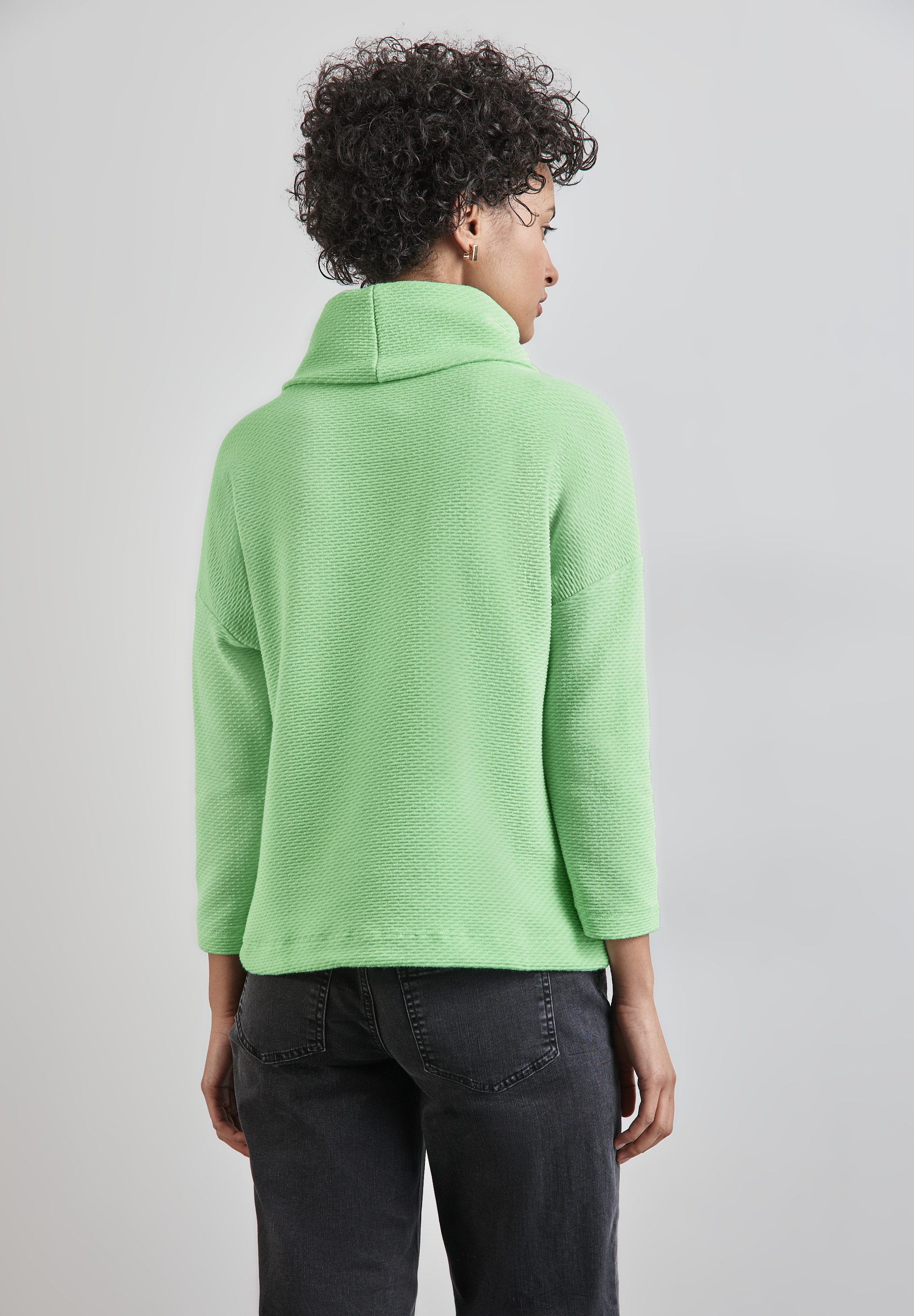 STREET ONE Shirt met 3 4 mouwen in structuur-look en met sjaalkraag