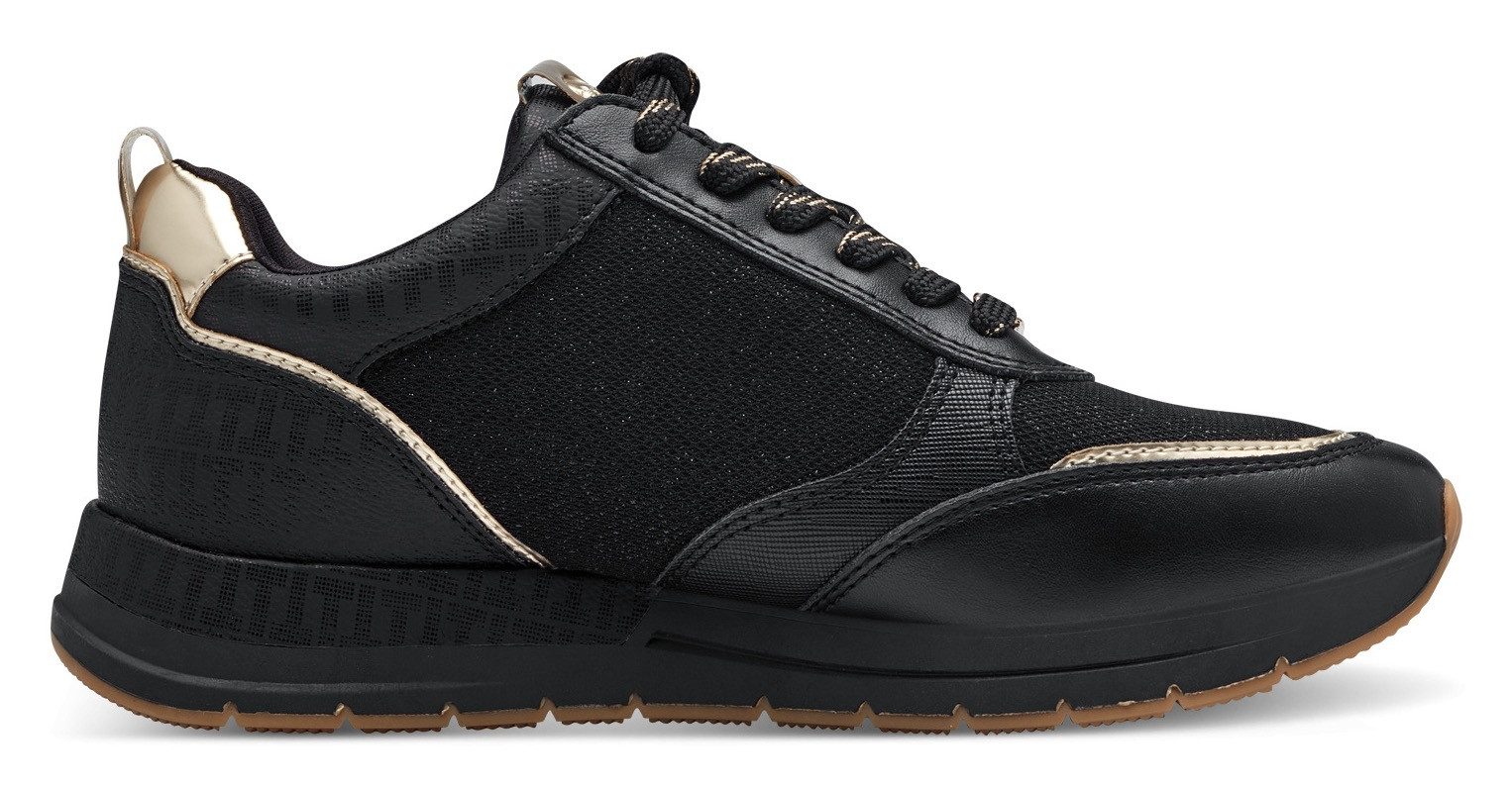 Tamaris Sneakers met sleehak vrijetijdsschoen, lage schoen, veterschoen met trendy metallic-details