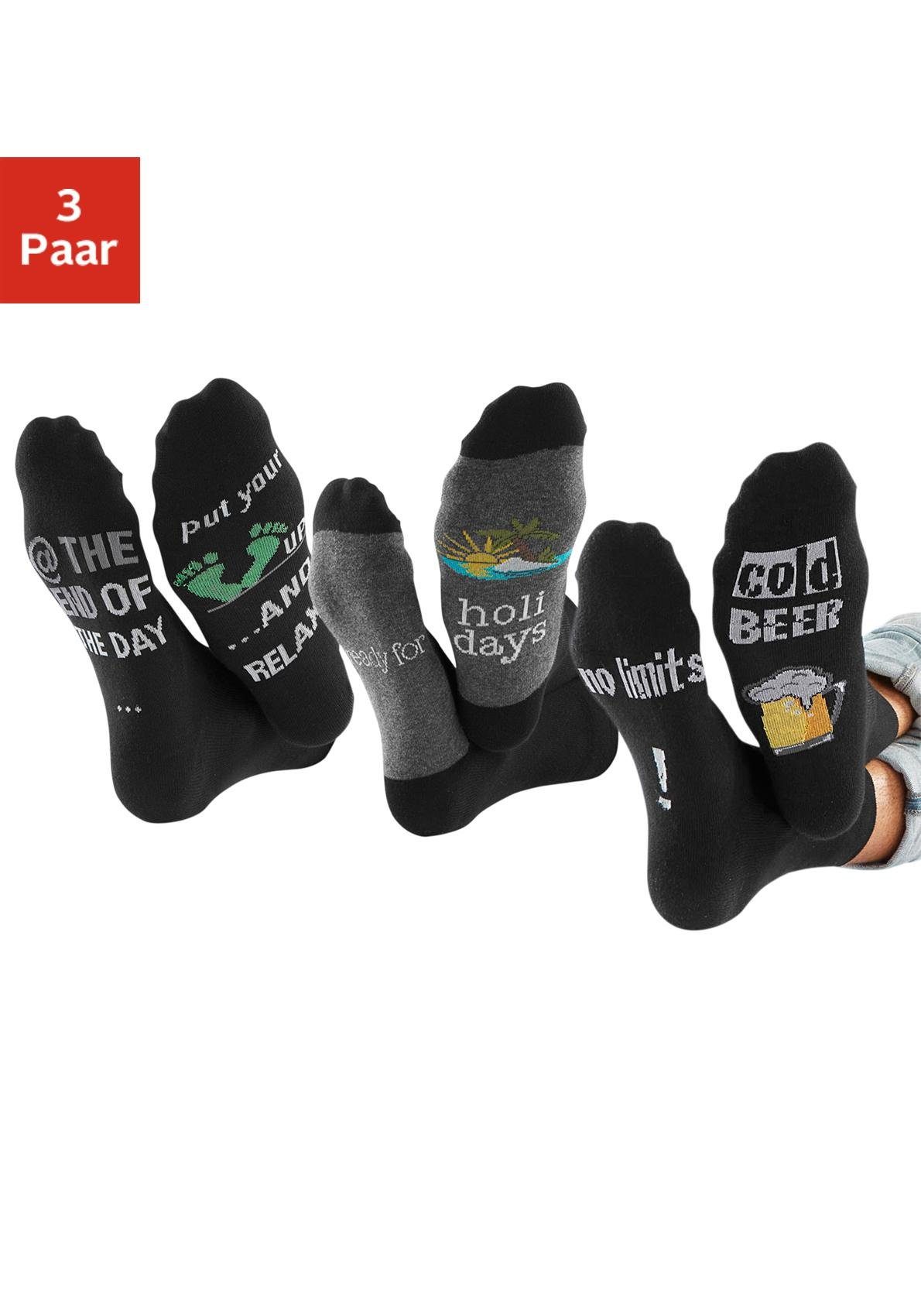 H.I.S Sokken met bierprint (set, 3 paar) heren sokken maat 43-46 zwart