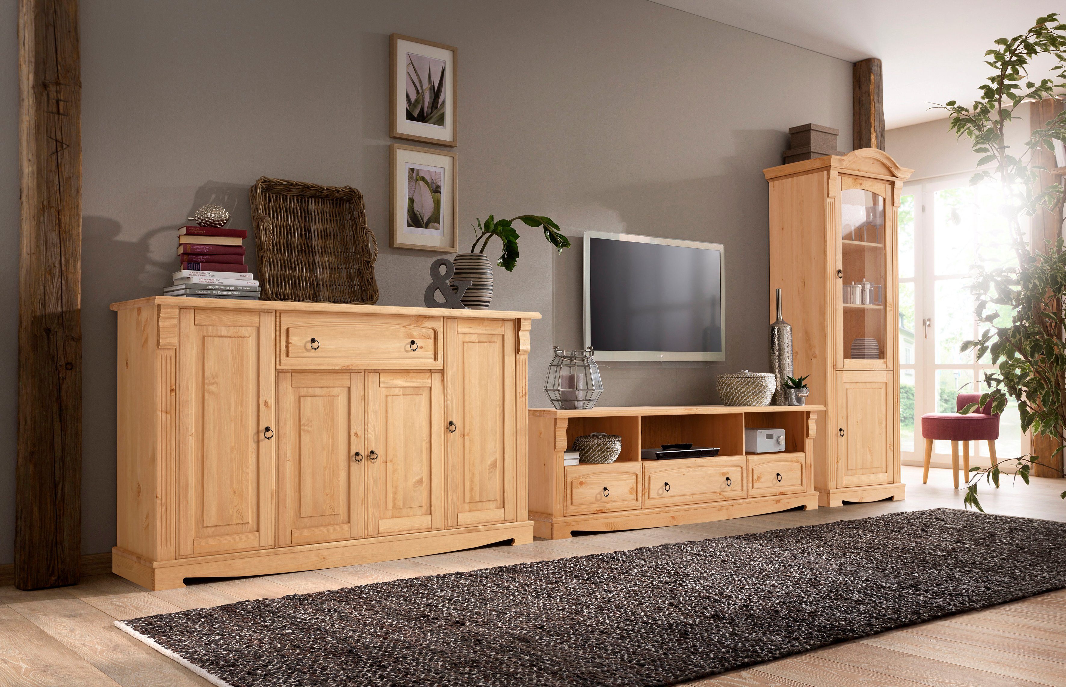 Home affaire Vitrinekast ANNA Breedte 69 cm, hoogte 187 cm, metalen grepen, van massief grenen, FSC®