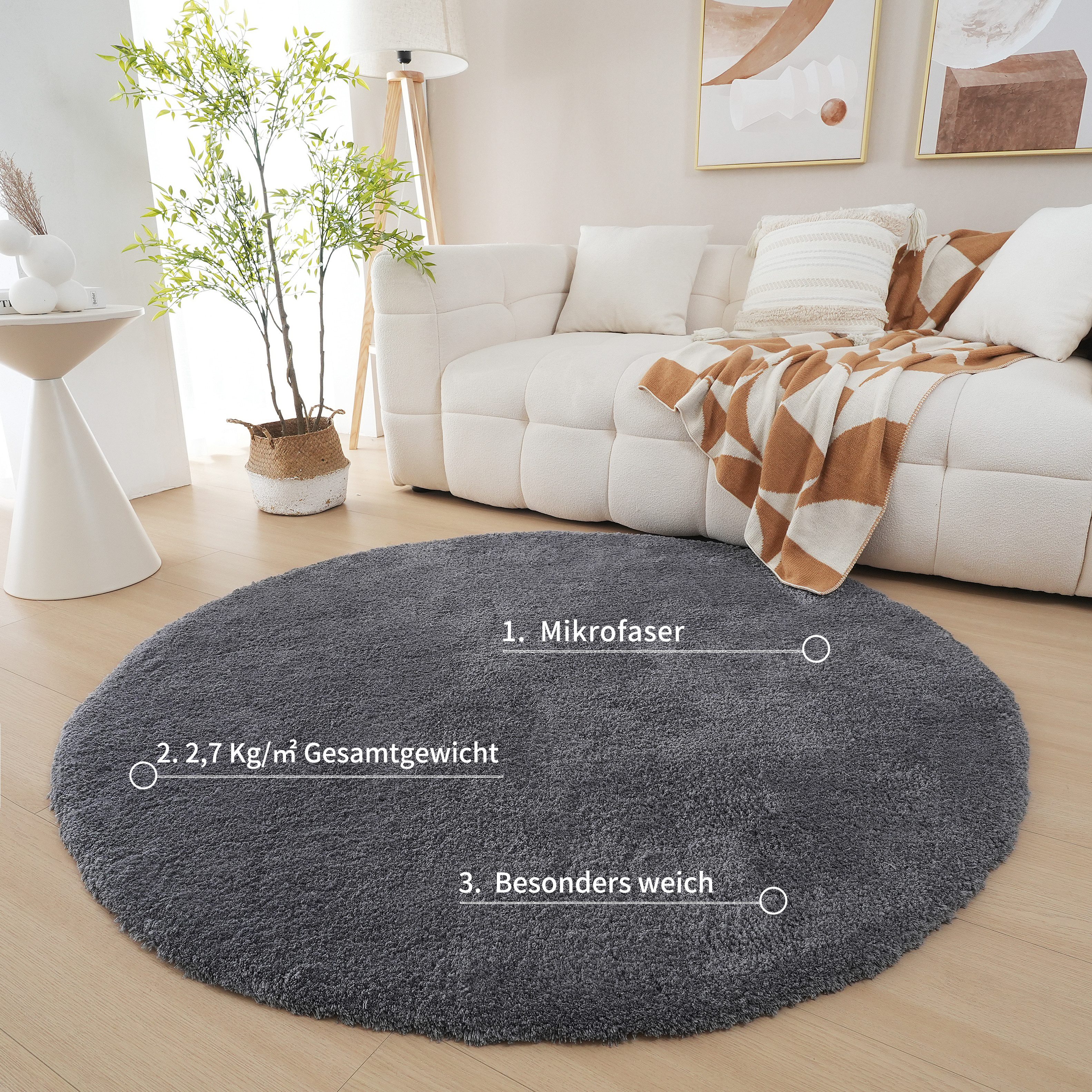 my home Hoogpolig vloerkleed Microvezeltapijt Magong, bijzonder zacht, zeer fijne pool unikleur, zachte vloerkleden, woonkamer, slaapkamer, kinderkamer