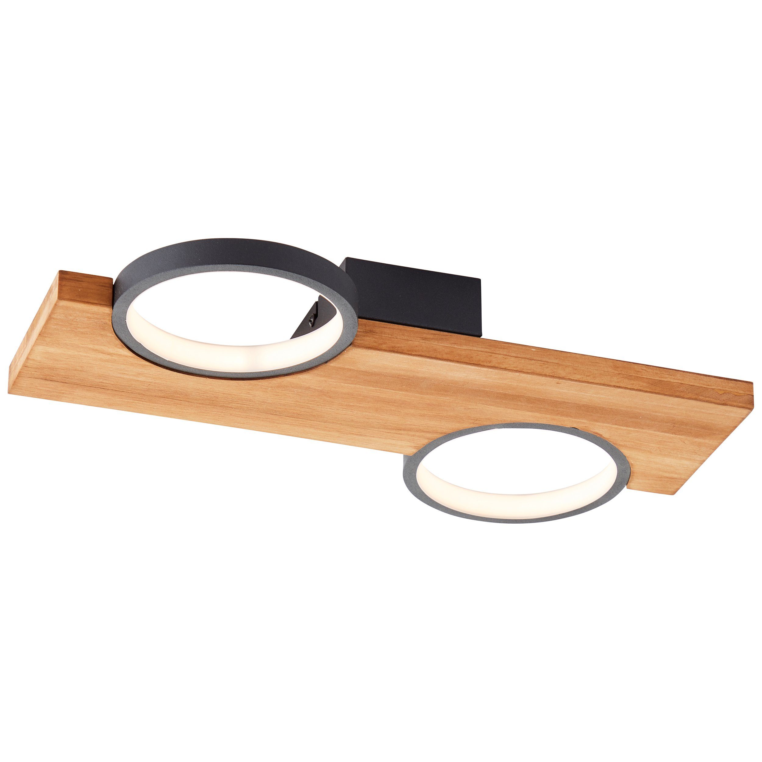 Brilliant Leuchten Led-plafondlamp Cheesy 40 x 25 cm, 1400lm, 3000k, hout/metaal, natuur/zwart