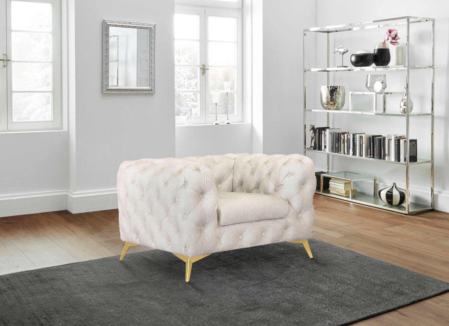 Leonique Chesterfield-fauteuil Glynis Fauteuil luxueuze capitonnage, moderne chesterfield look, kleur van de poten ter keuze
