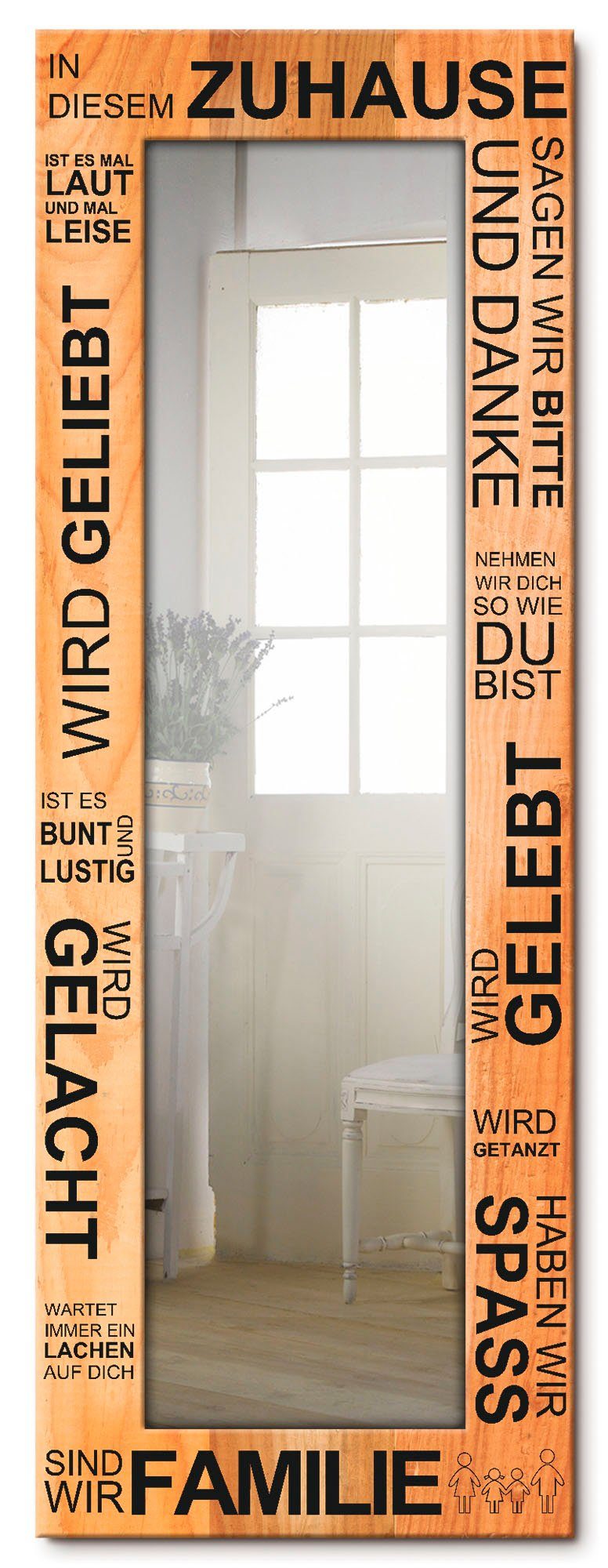 Artland Sierspiegel In dit huis - bruin spiegel met lijst voor het hele lichaam, wandspiegel, met motiefrand, landhuis