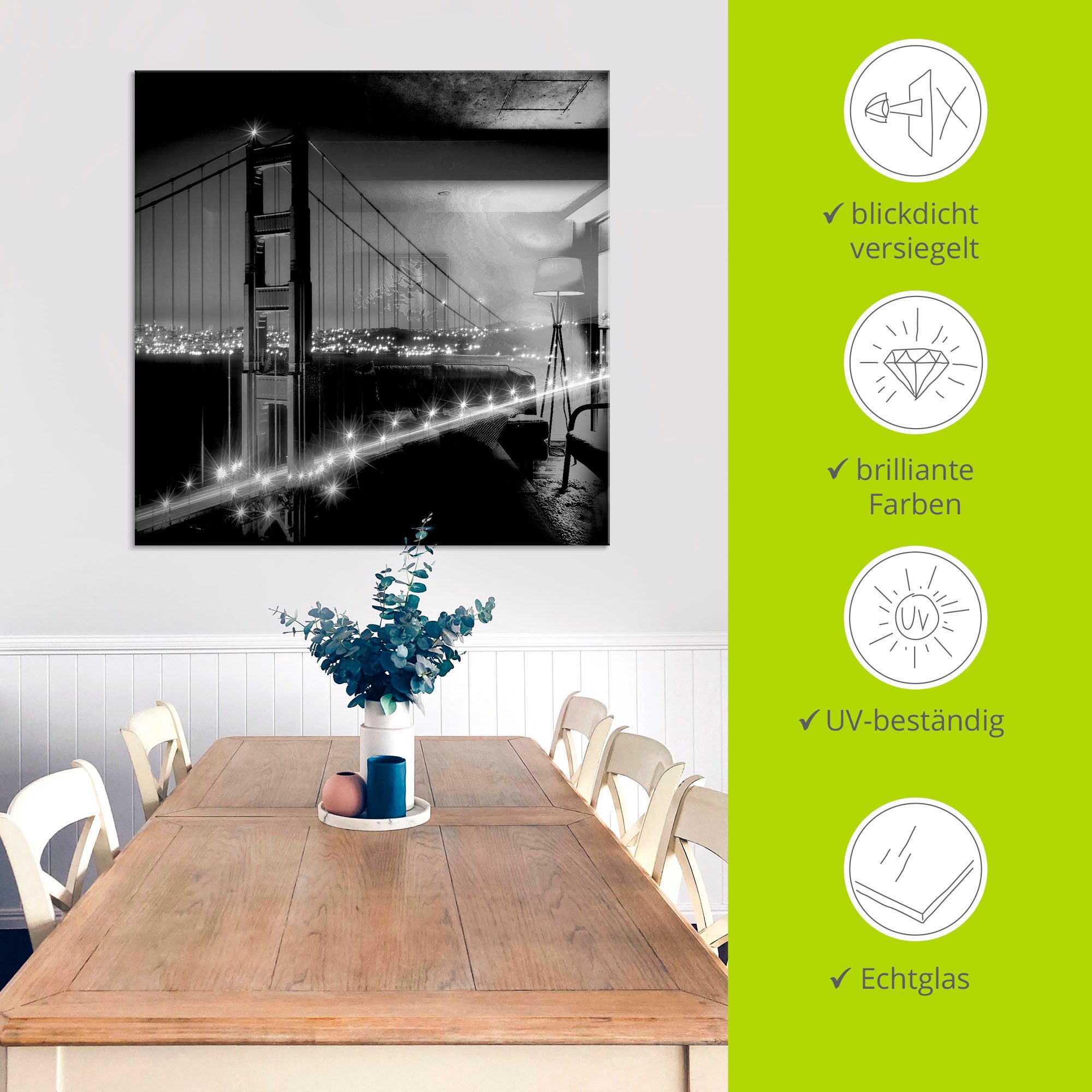 Artland Print op glas Golden Gate Bridge in de avond I