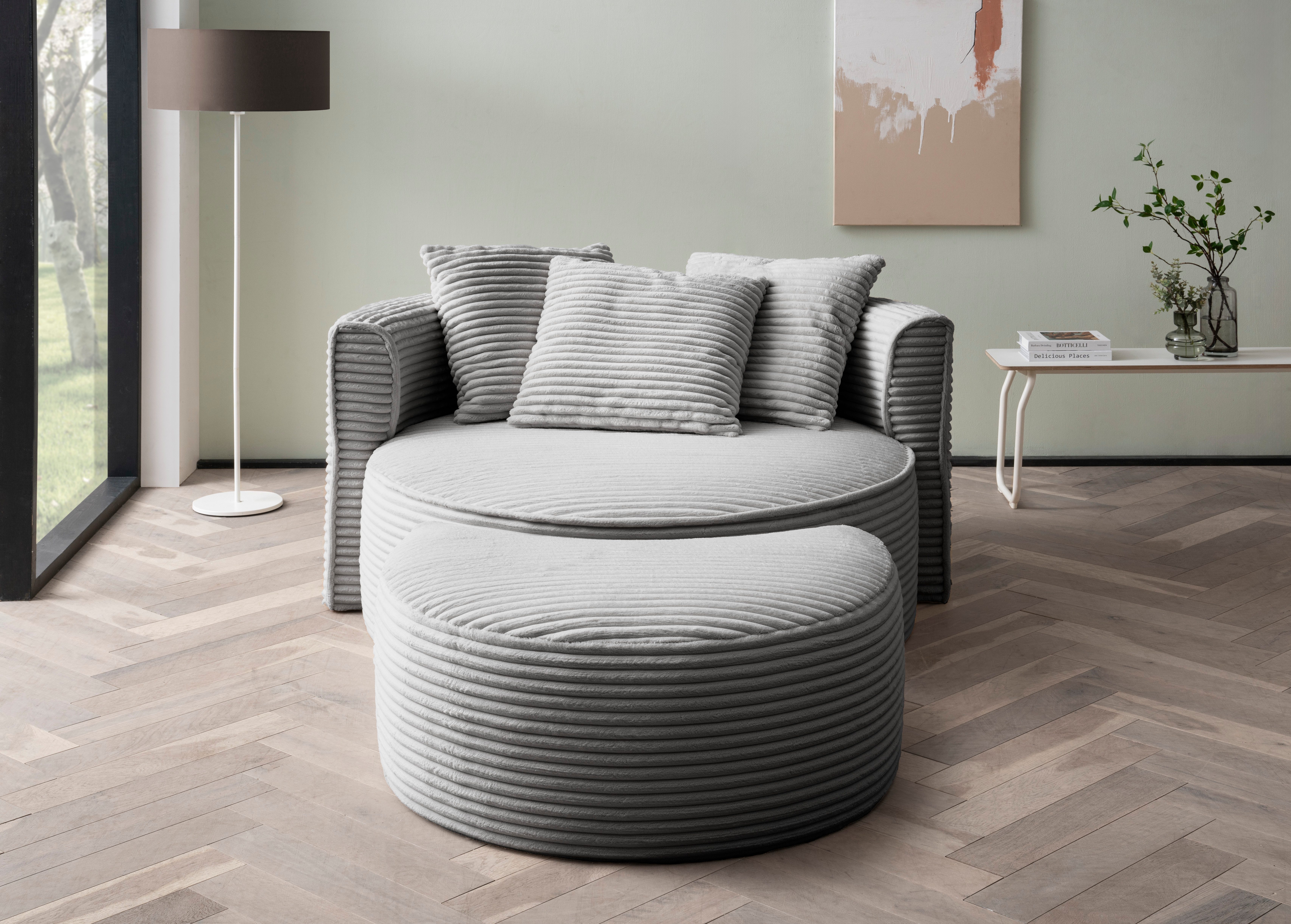 LeGer Home by Lena Gercke XXL-fauteuil Isalie, ronde stoel met voetensteun, leesstoel, loveseat, grote stoel (set)