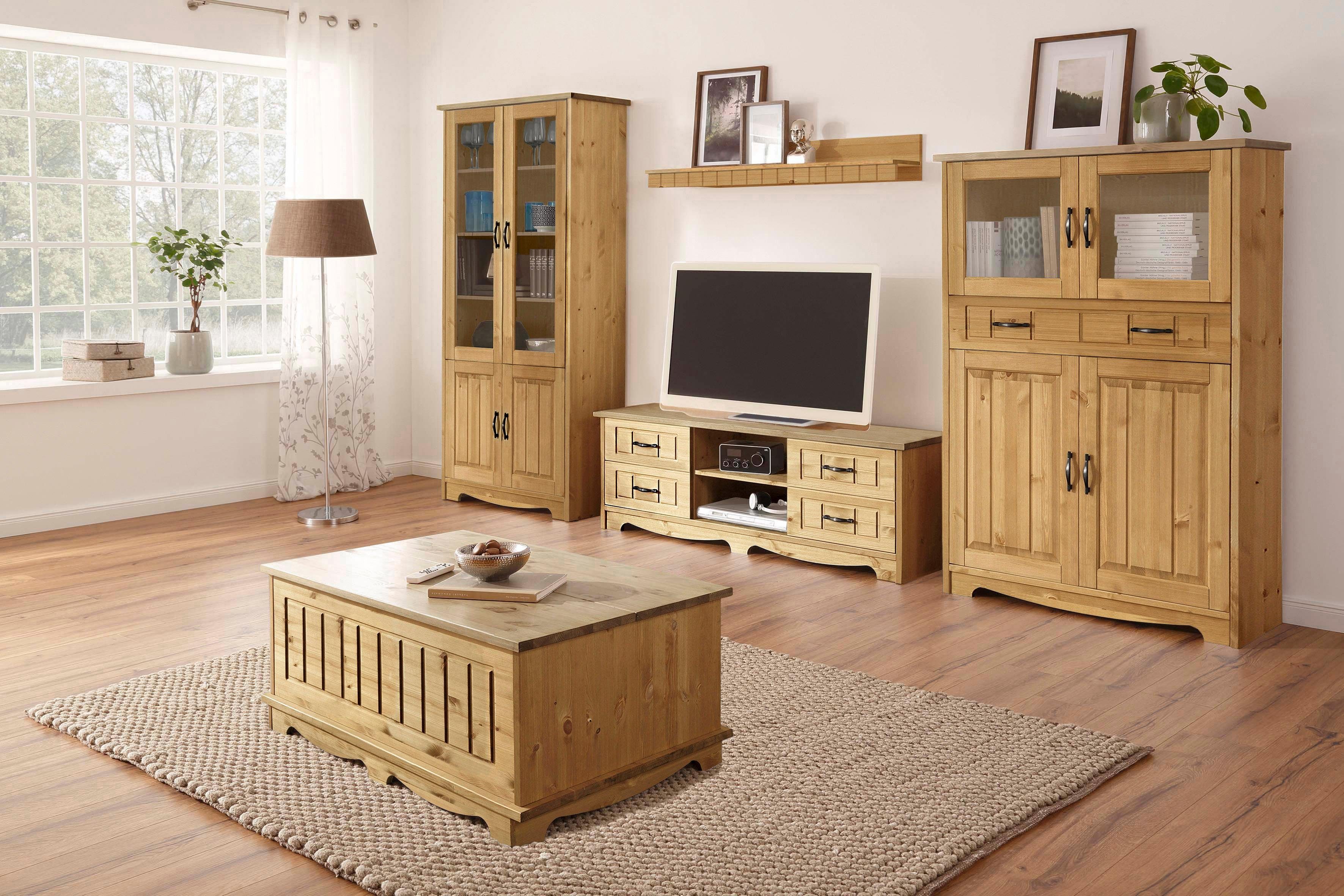 Home affaire Wandmeubel Trinidad Set van 1 vitrinekast, 1 tv-meubel, 1 highboard, 1 wandboard (set, 4-delig) tv-wandmeubels beige