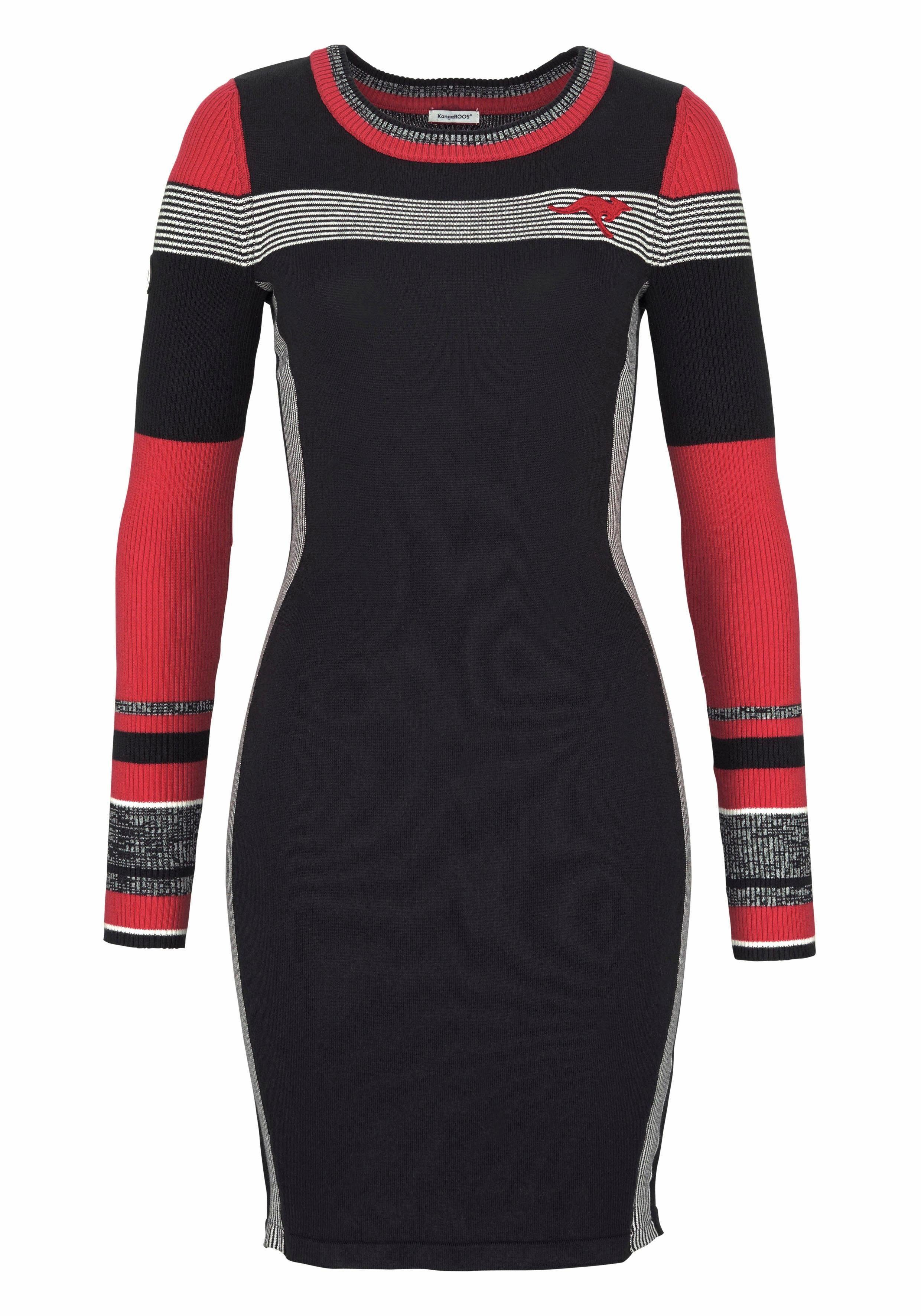KangaROOS Gebreide jurk figuurvolgend, lang, sportieve look, van katoenmix, lange mouwen