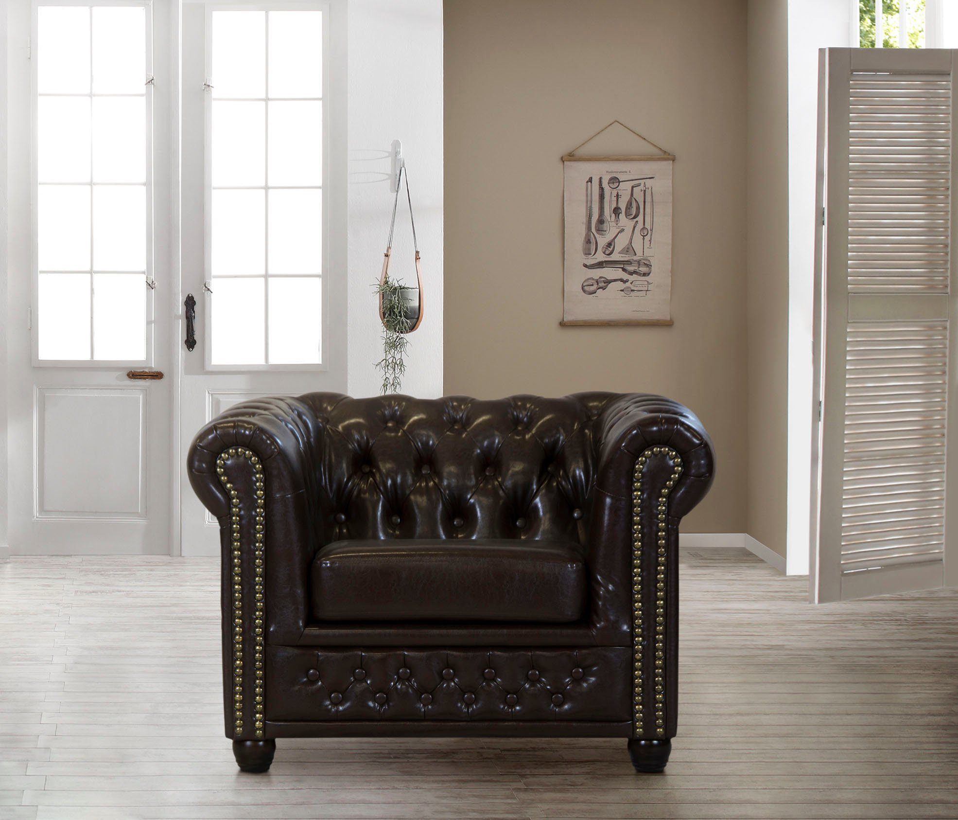 home affaire chesterfield-fauteuil rysum geschikt voor de "rysum" serie b - d - h: 94-86-72 cm bruin