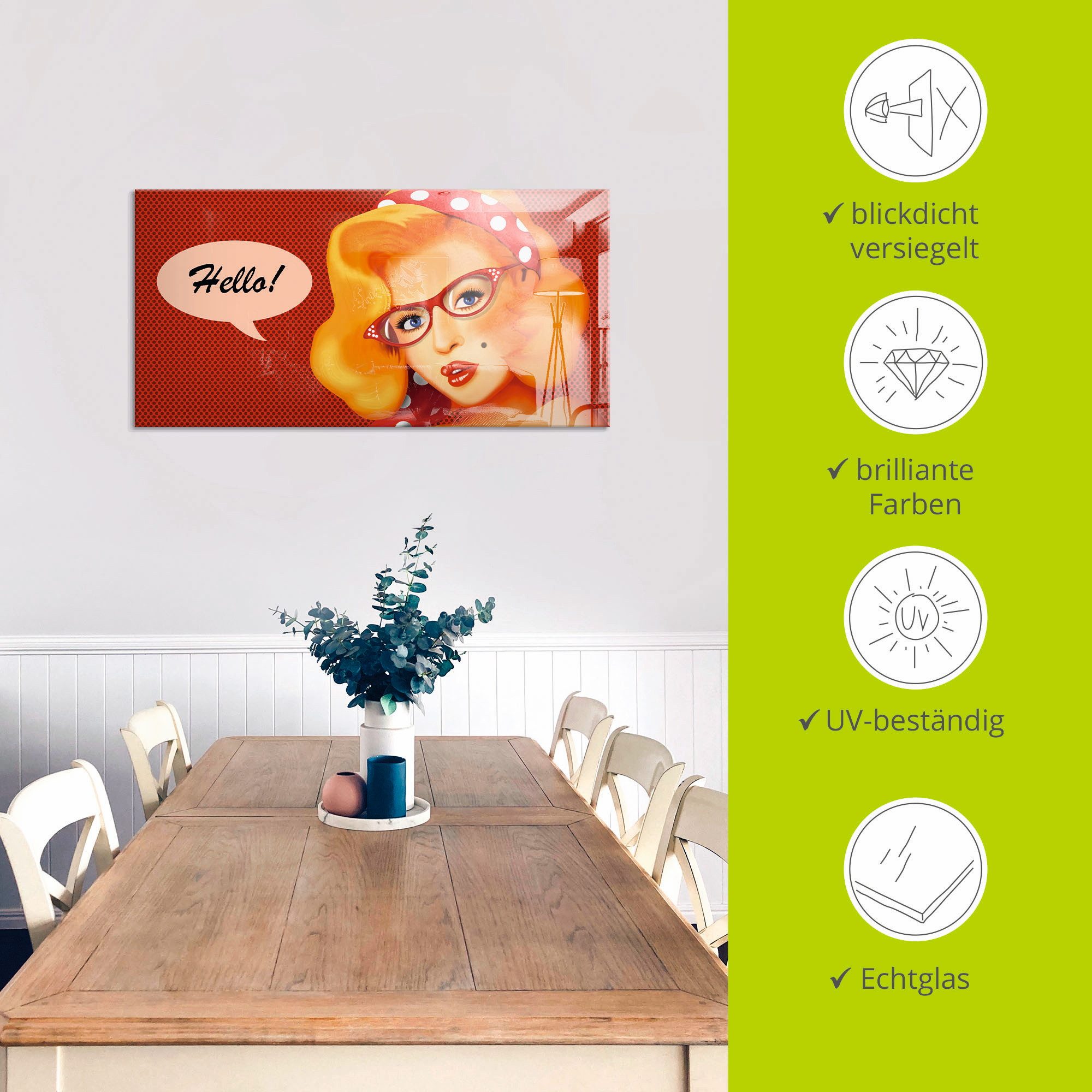 Artland Print op glas Vriendelijk hallo in verschillende maten
