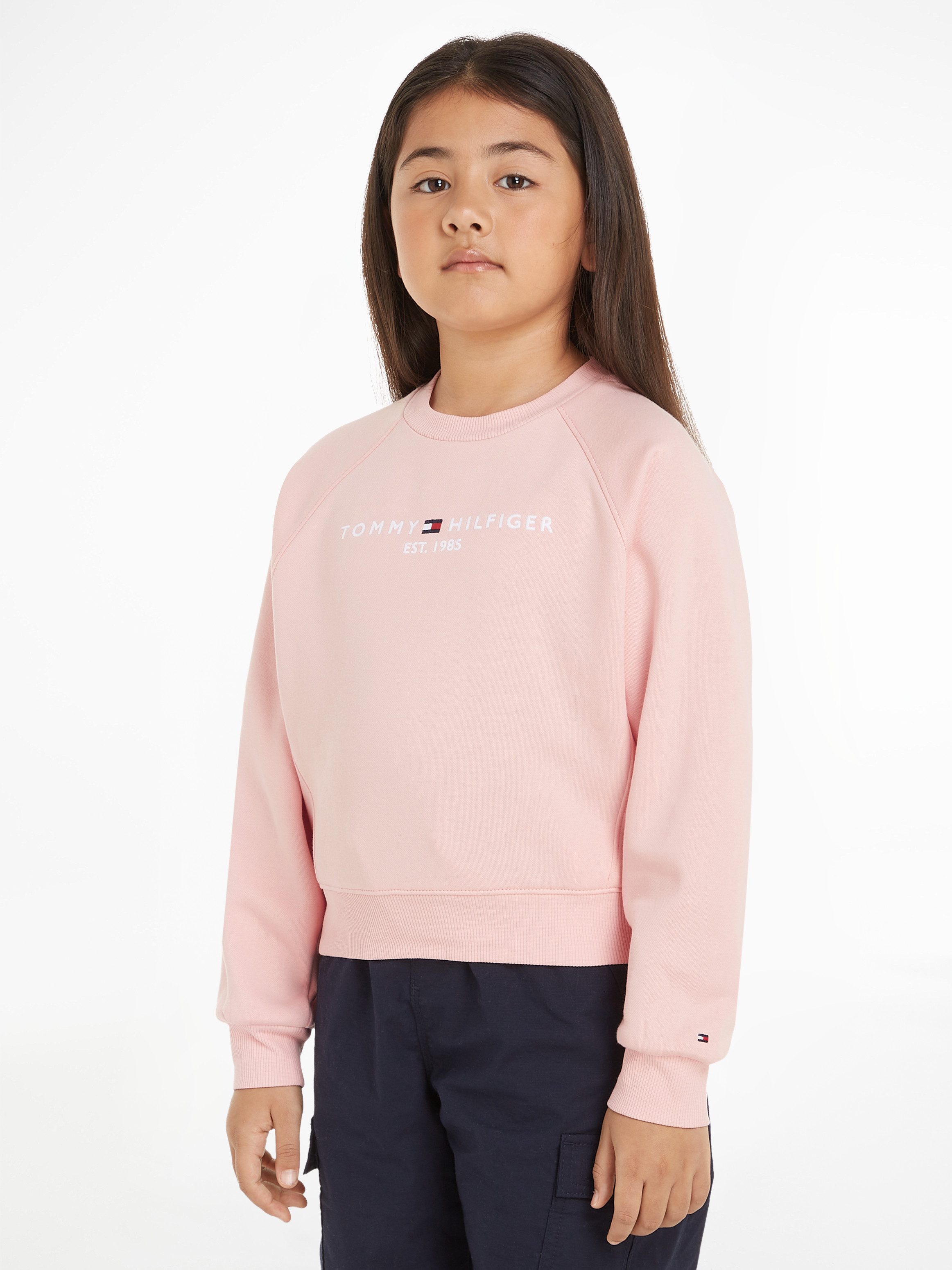 Tommy Hilfiger sweater met logo lichtroze Meisjes Katoen Ronde hals Logo 110