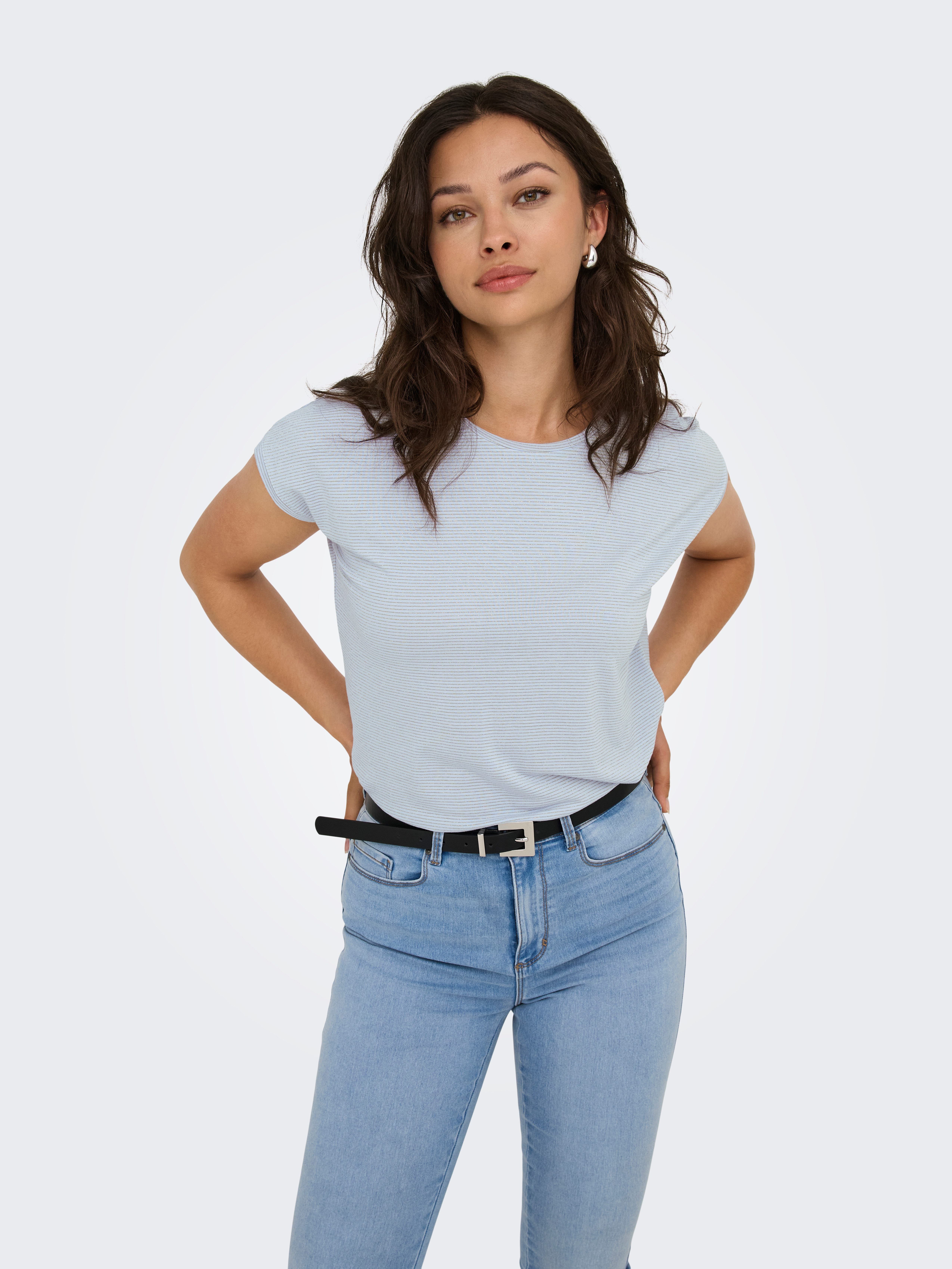 Only Shirt met korte mouwen ONLCLAUDIA S/S GLITTER STRIPE TOP JRS