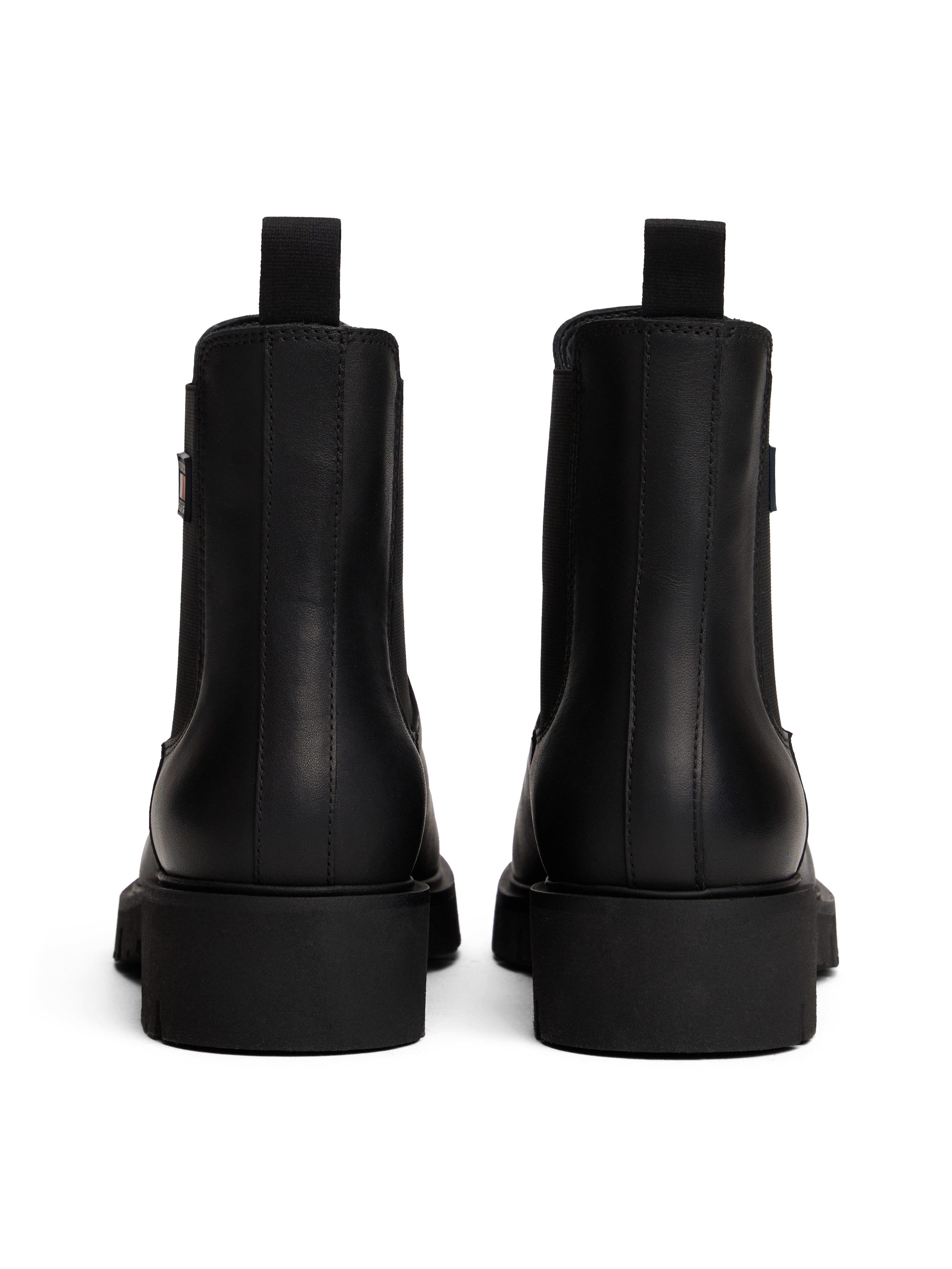 TOMMY JEANS Chelsea-boots TJW CHELSEA LEATHER BOOT , blokhak, instaplaarzen, enkellaarsjes met typische logovlag