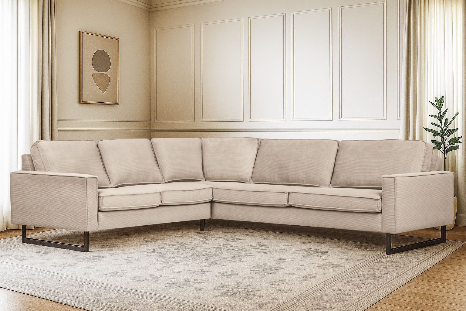 Places of Style Hoekbank Pinto, XXL, 250/290 cm, lange arm, ottomane Cord, chenille, leerlook, met bies, metalen voeten, golfondersteuning