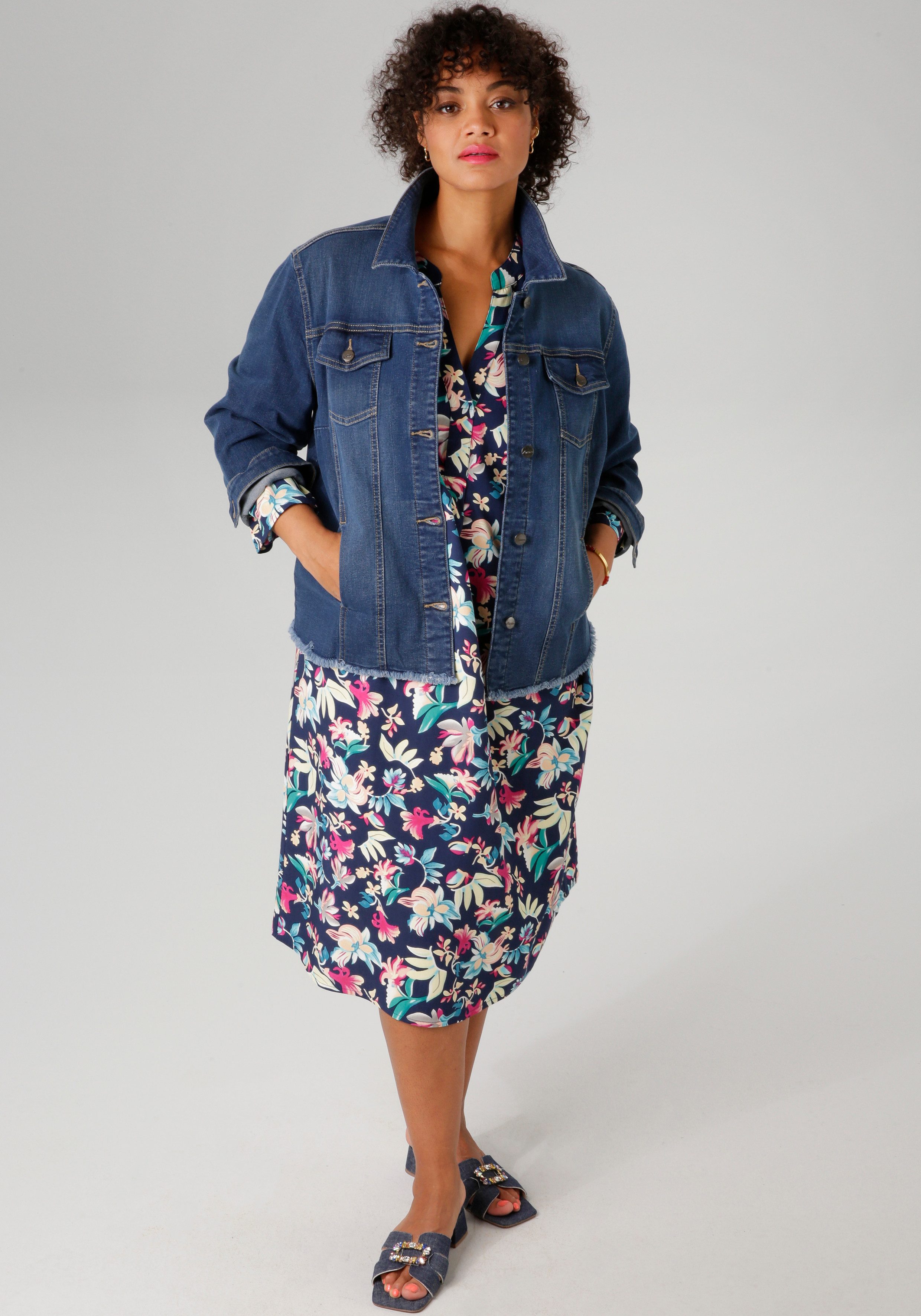 Aniston PLUS Jeansjack met gerafelde zoom - nieuwe collectie