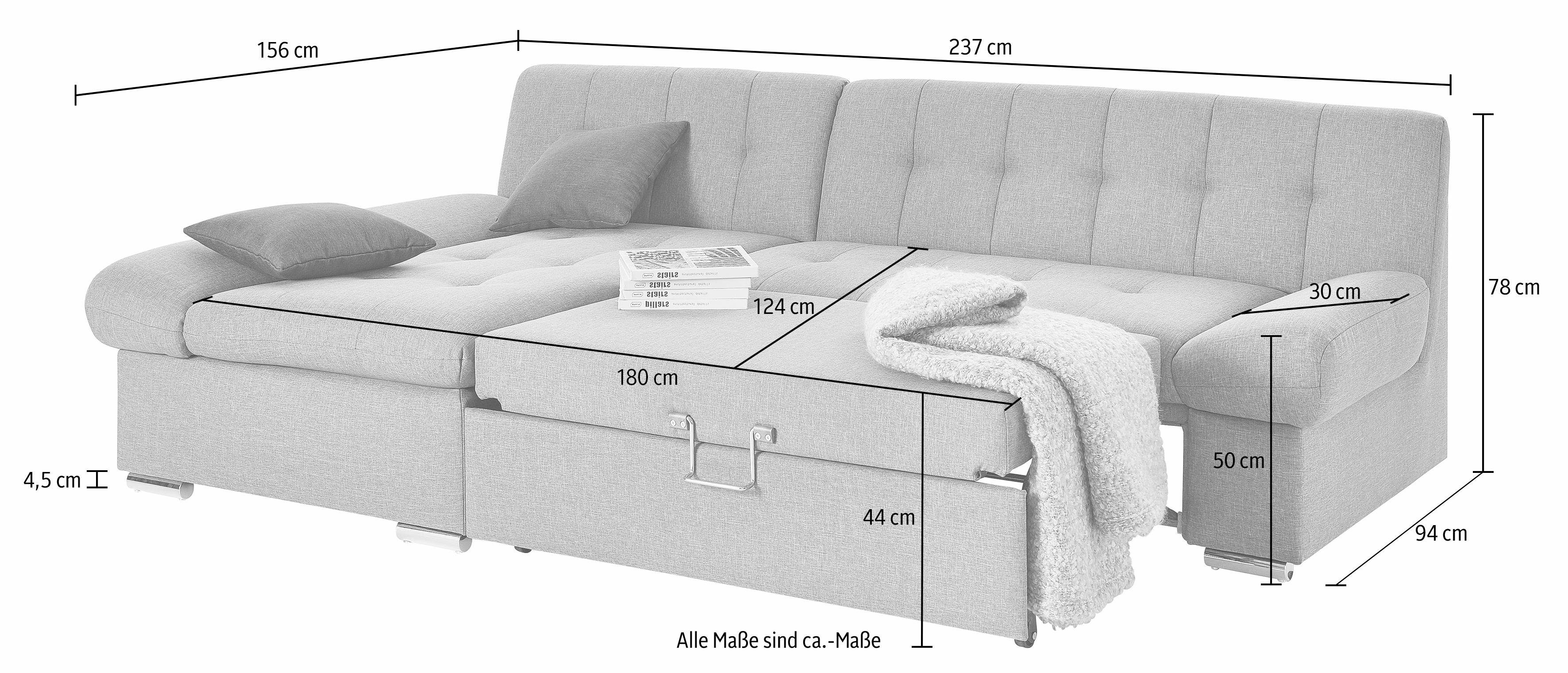TRENDMANUFAKTUR Hoekbank Reggae, modern en comfortabel, actuele materiaalcombinatie, L-vorm