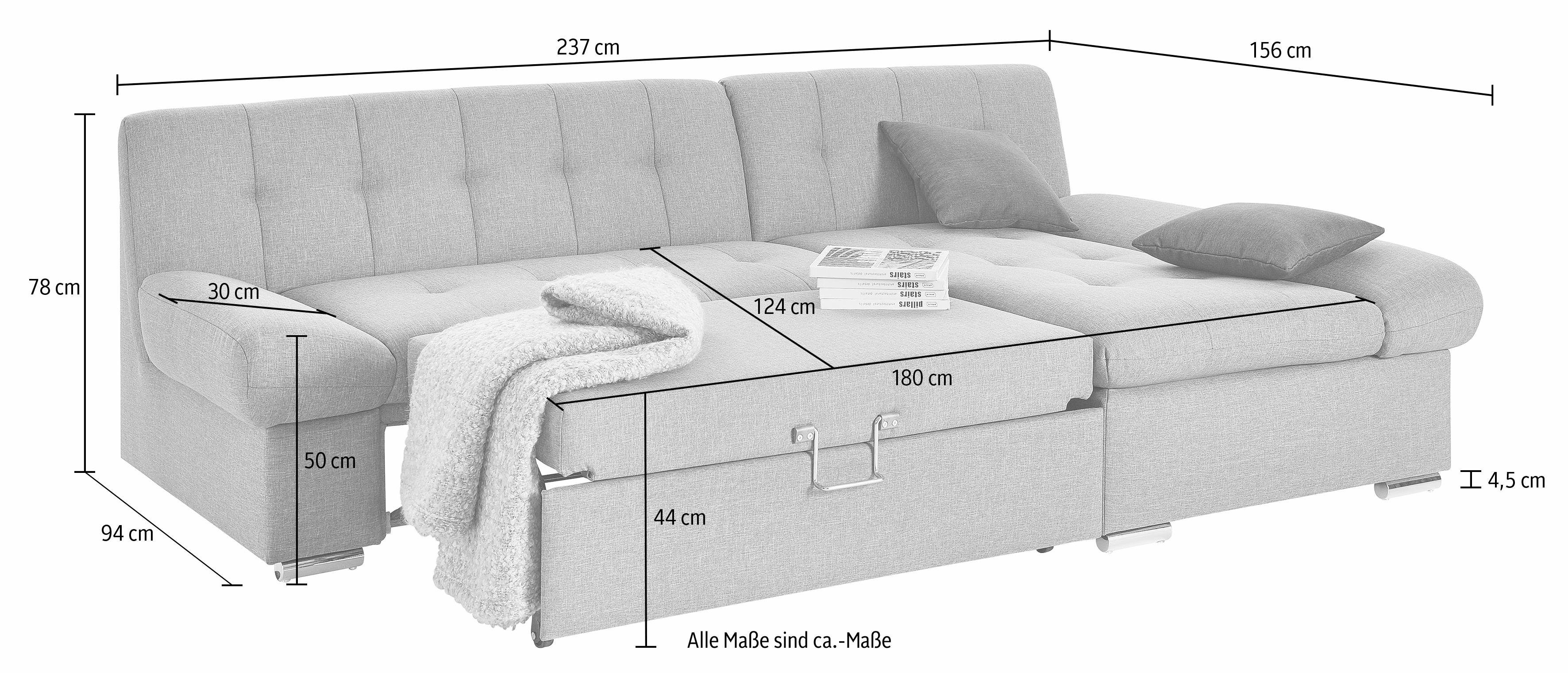 TRENDMANUFAKTUR Hoekbank Reggae, modern en comfortabel, actuele materiaalcombinatie, L-vorm