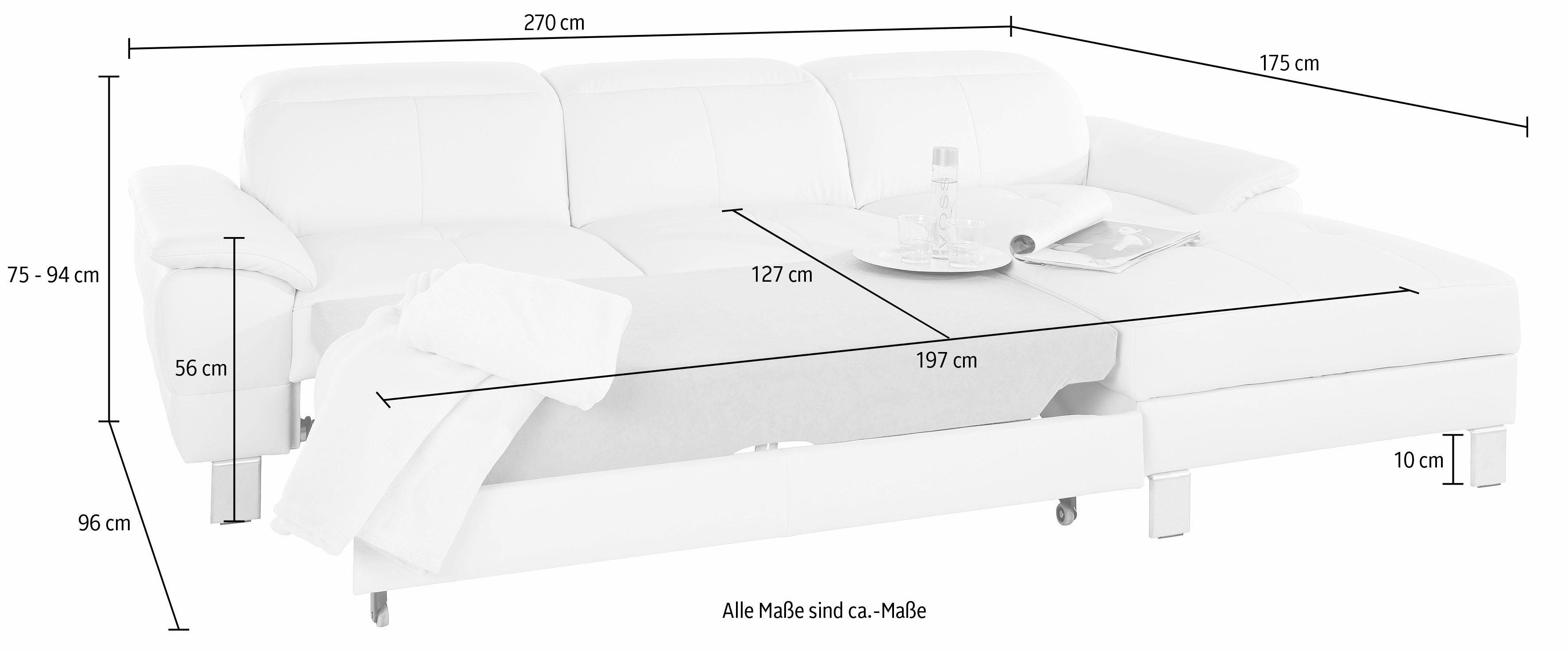 exxpo - sofa fashion Hoekbank Mantua 2, incl. hoofd- of rugverstelling, comfortabel, L-vorm optioneel met bedfunctie en bedlade, geweldige afwerkingsdetails