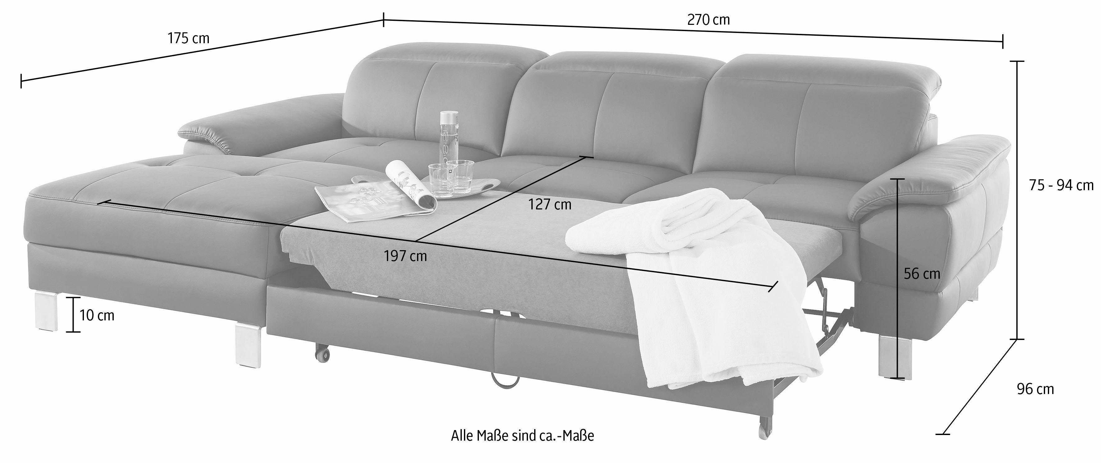 exxpo - sofa fashion Hoekbank Mantua 2, incl. hoofd- of rugverstelling, comfortabel, L-vorm optioneel met bedfunctie en bedlade, geweldige afwerkingsdetails