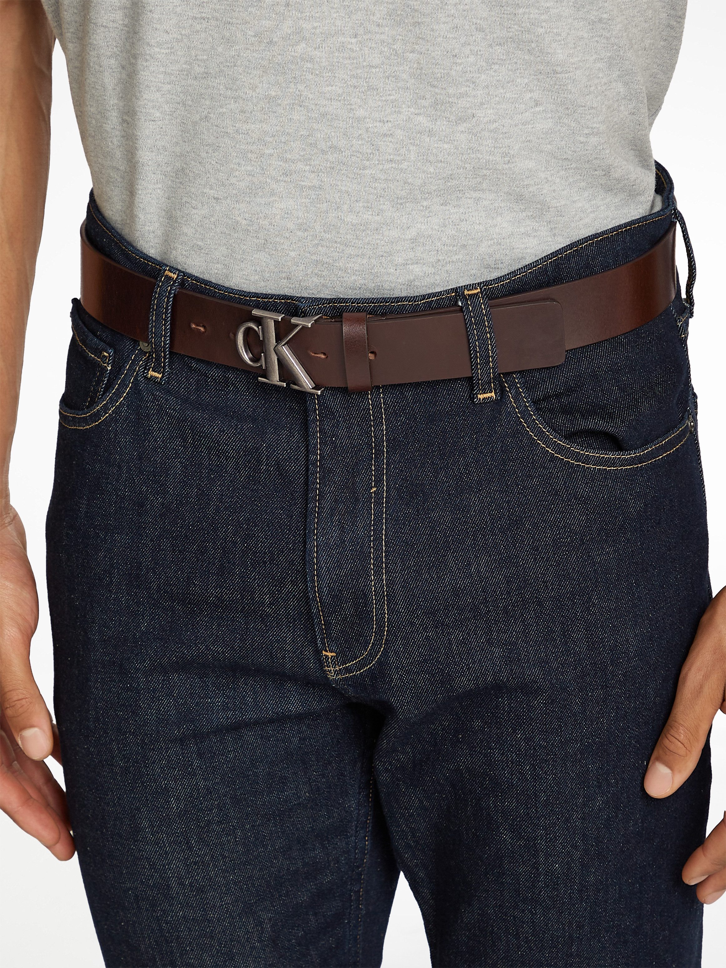 Calvin Klein Leren riem ROUND MONO PLAQUE LTHR BELT 35MM