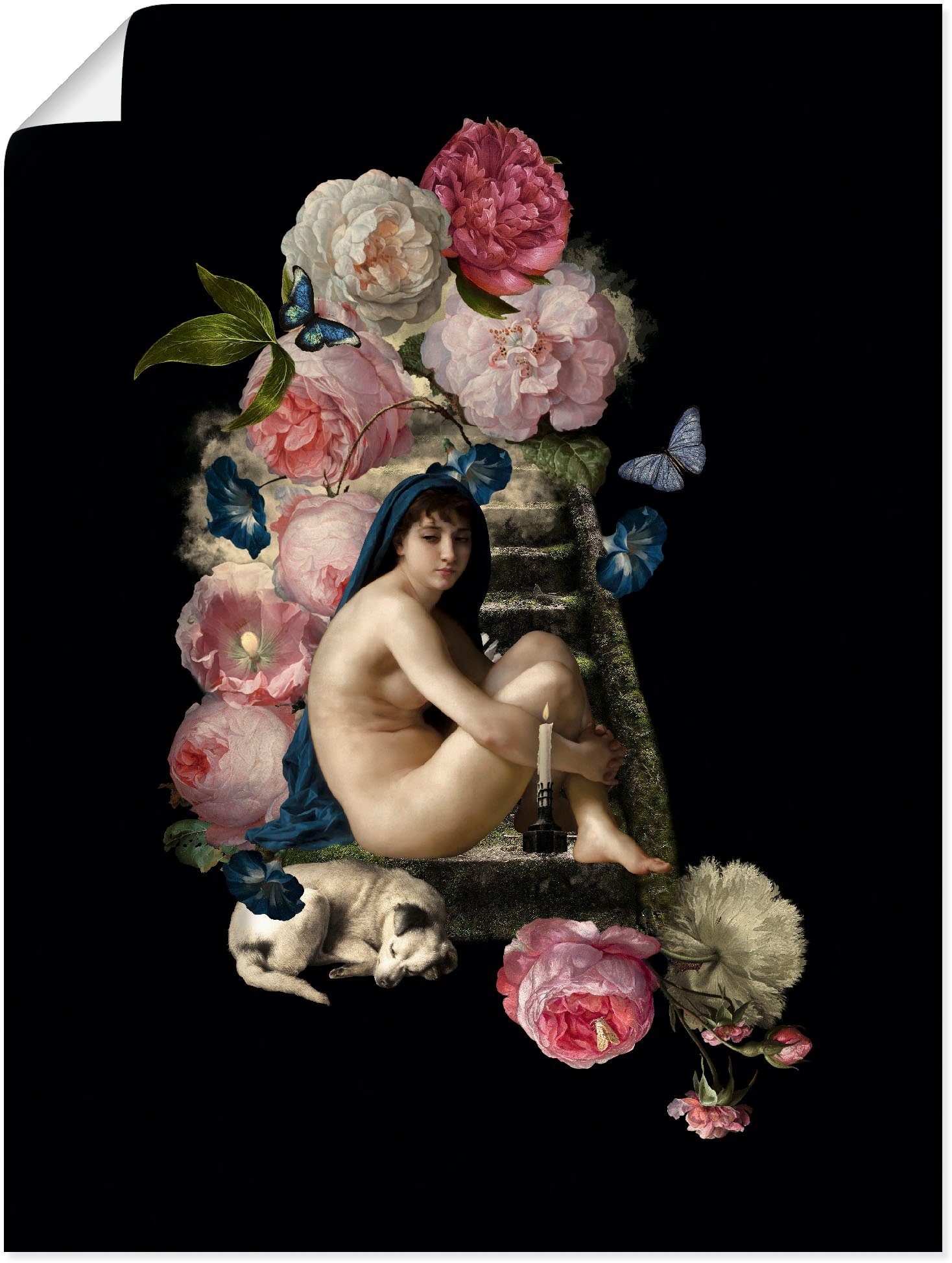 Artland Poster Naakte Venus met hond als artprint van aluminium, artprint op linnen, muursticker of poster in verschillende maten
