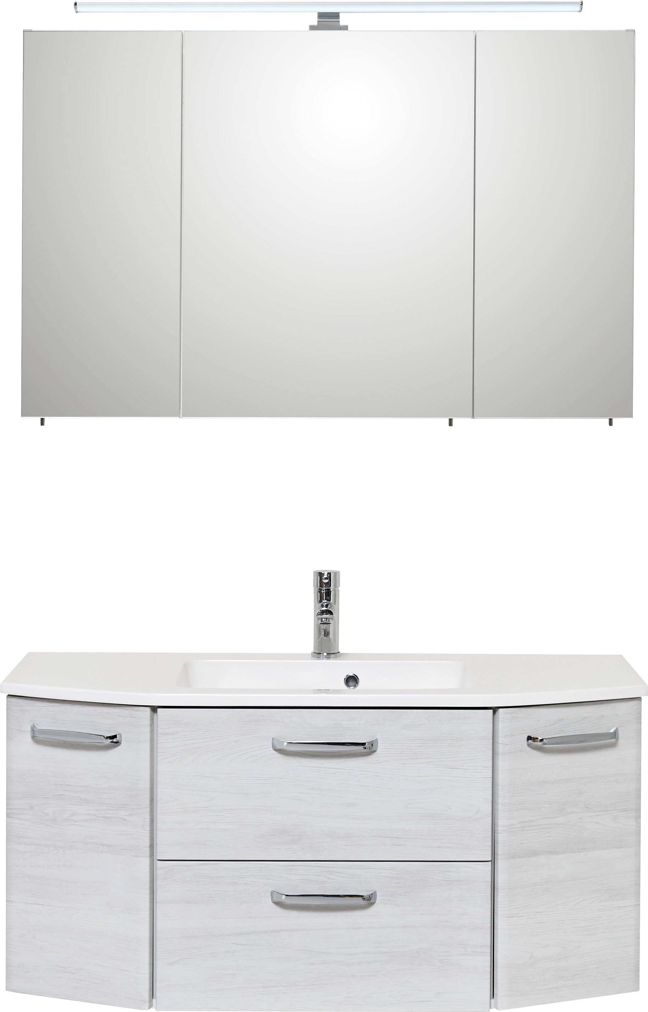 Saphir Badkamerserie Quickset 2-delig, mineralenmarmer wastafel met LED-spiegelkast Onderkast met wasbak, inclusief deurdemper, grepen glanzend chroom (set, 2-delig)