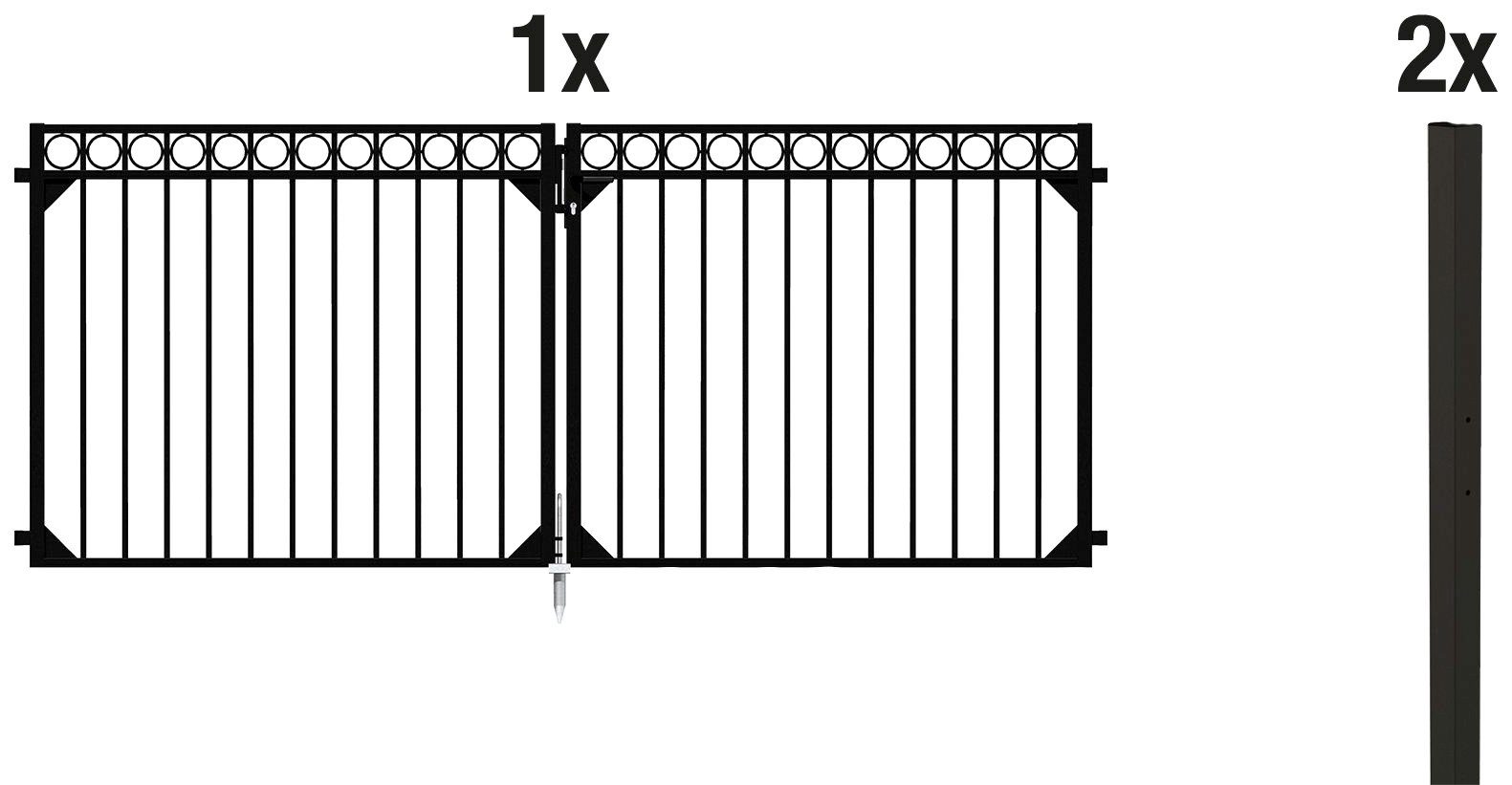 GAH Alberts Deur met dubbel hek Circle Breedte: 300 cm, hoogte: 100 en 120 cm hekken maat 300 cm x 120 cm zwart