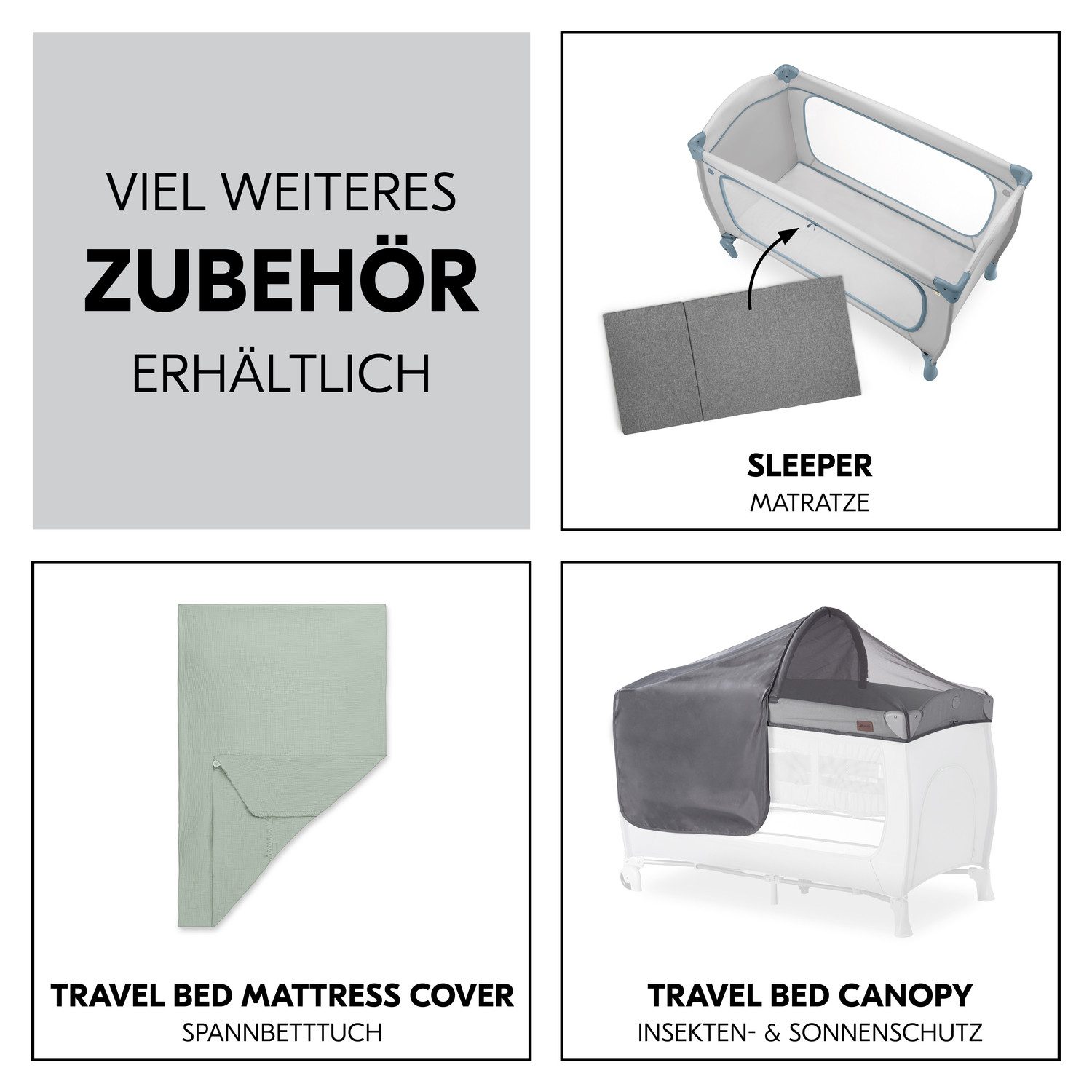 Hauck Baby-campingbed Sleep N Play Go Plus, Dusty Blue met geïntegreerde wielen, voorinstap