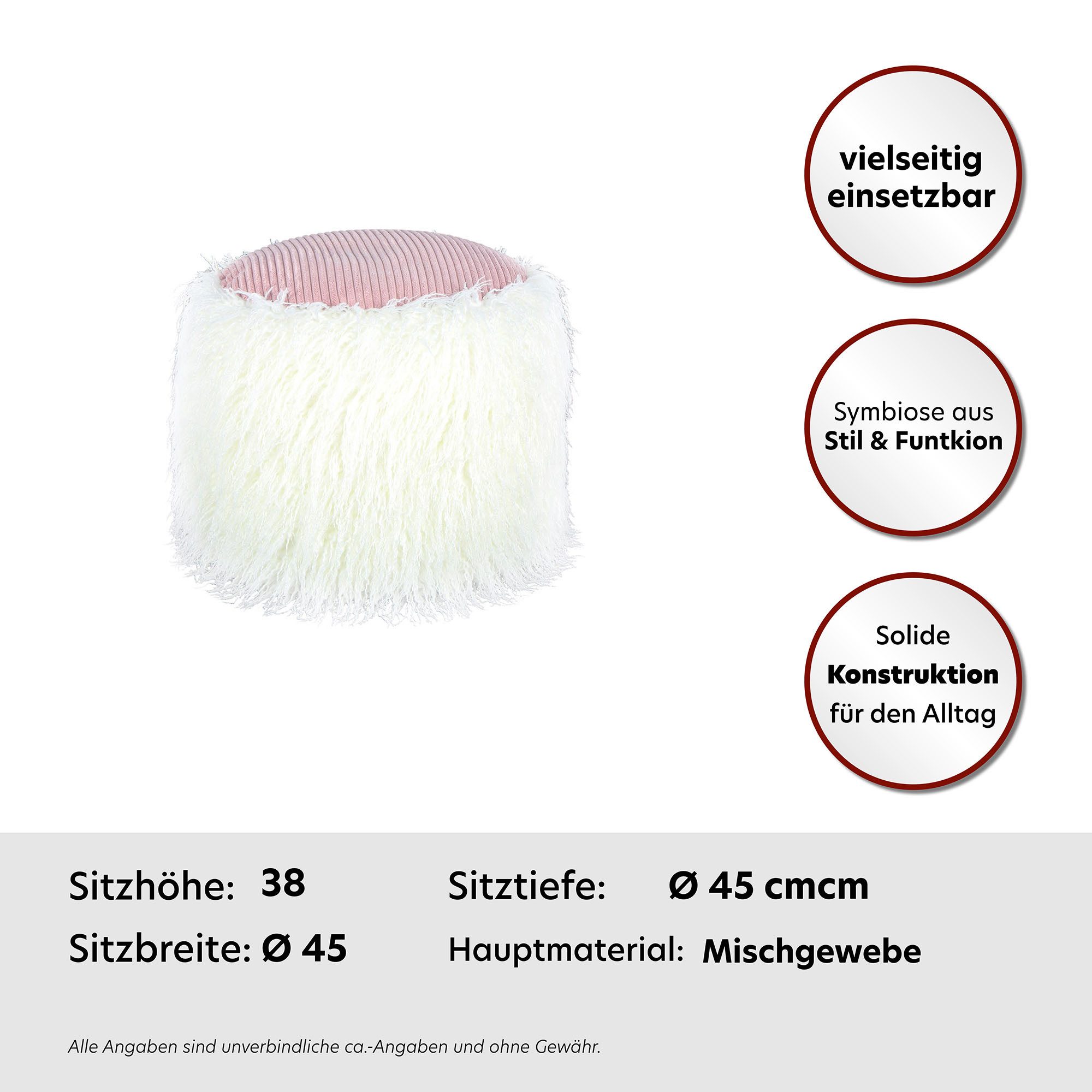 Kayoom Poef Bont pouf Bobtail 125, bont hocker in tweekleurig ontwerp (1 stuk)
