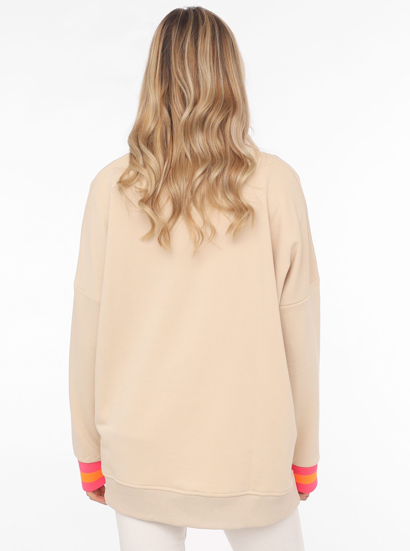 Zwillingsherz Sweatshirt met v-hals, "positive mind"-borduursel en neonkleurige boorden