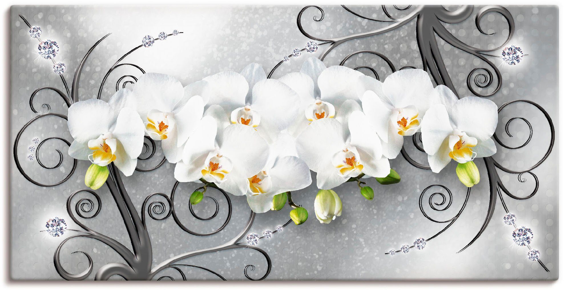 Artland Artprint weiße Orchideen auf Ornamenten in vele afmetingen & productsoorten - artprint van aluminium / artprint voor buiten, artprint op linnen, poster, muursticker / wandf