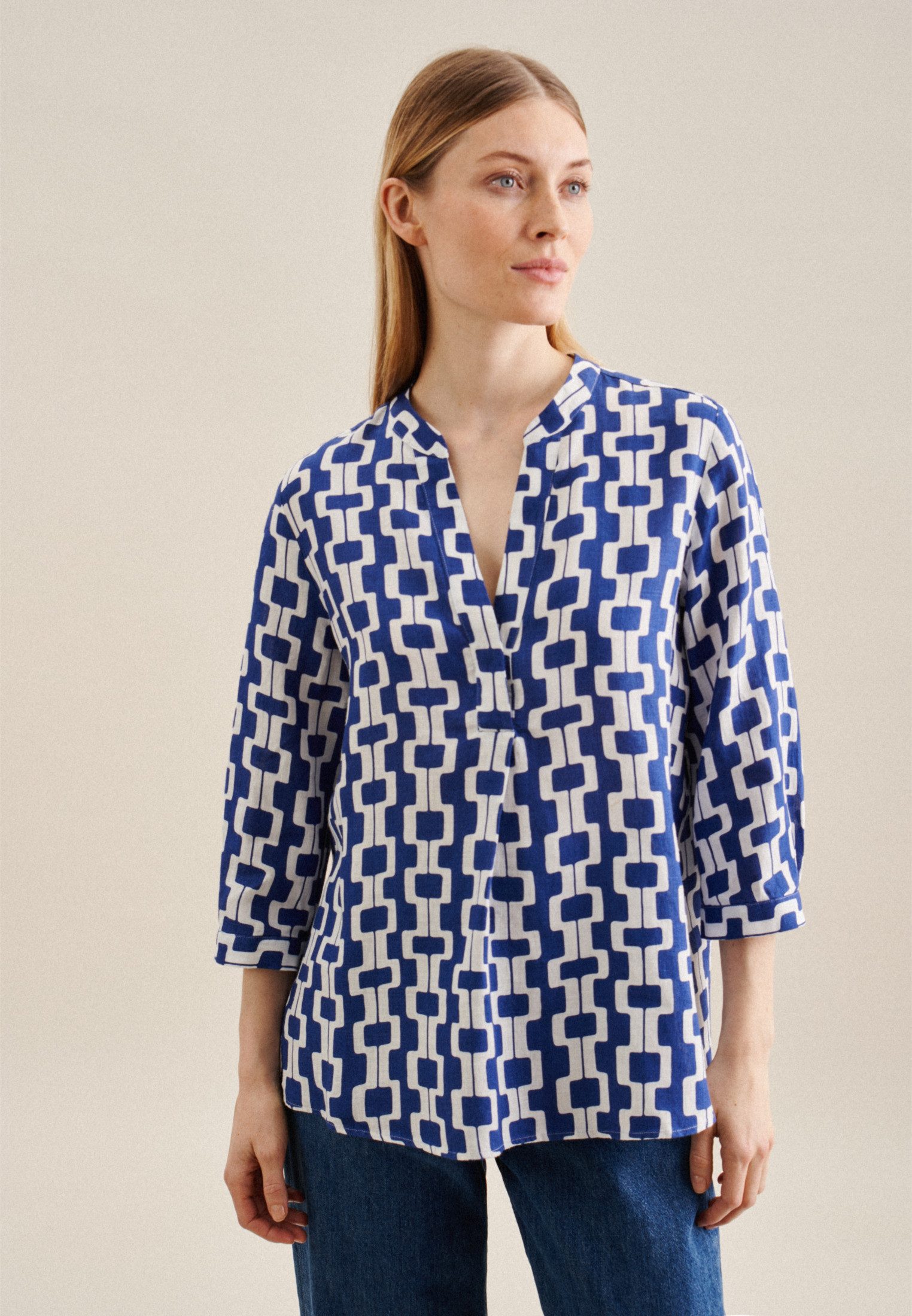 seidensticker Klassieke blouse Zwarte roos Tuniek kettingenprint