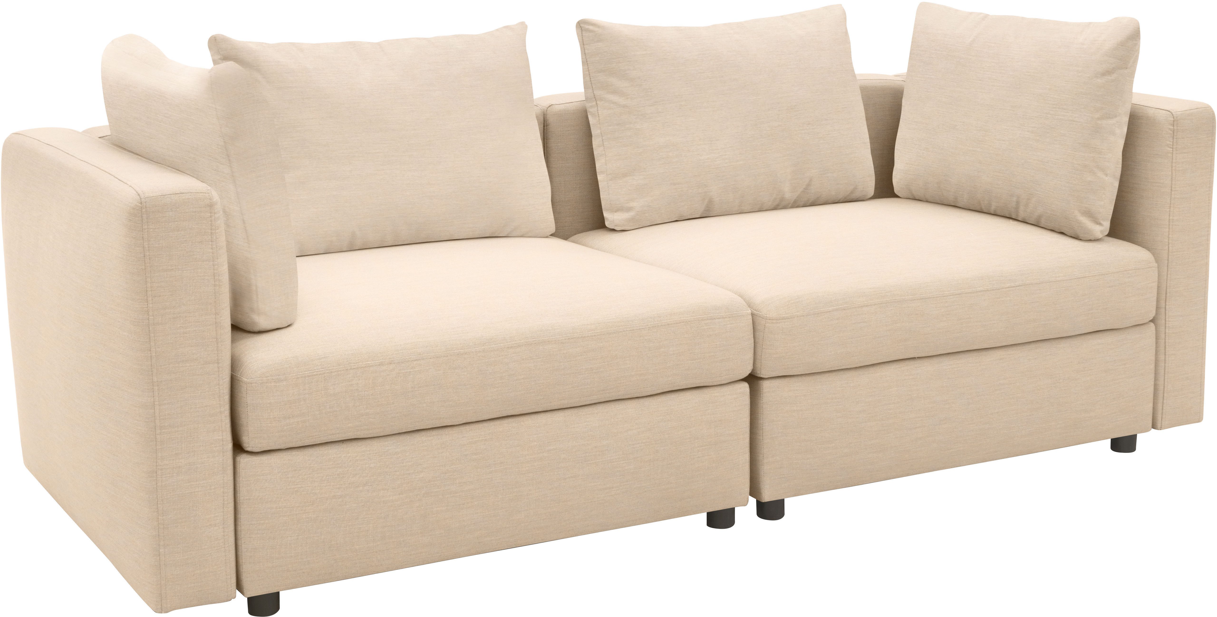 DOMO collection 2-zitsbank Solskin, individueel uitbreidbaar/combineerbaar met losse kussens. rug- en zijpanelen als steeksysteem.