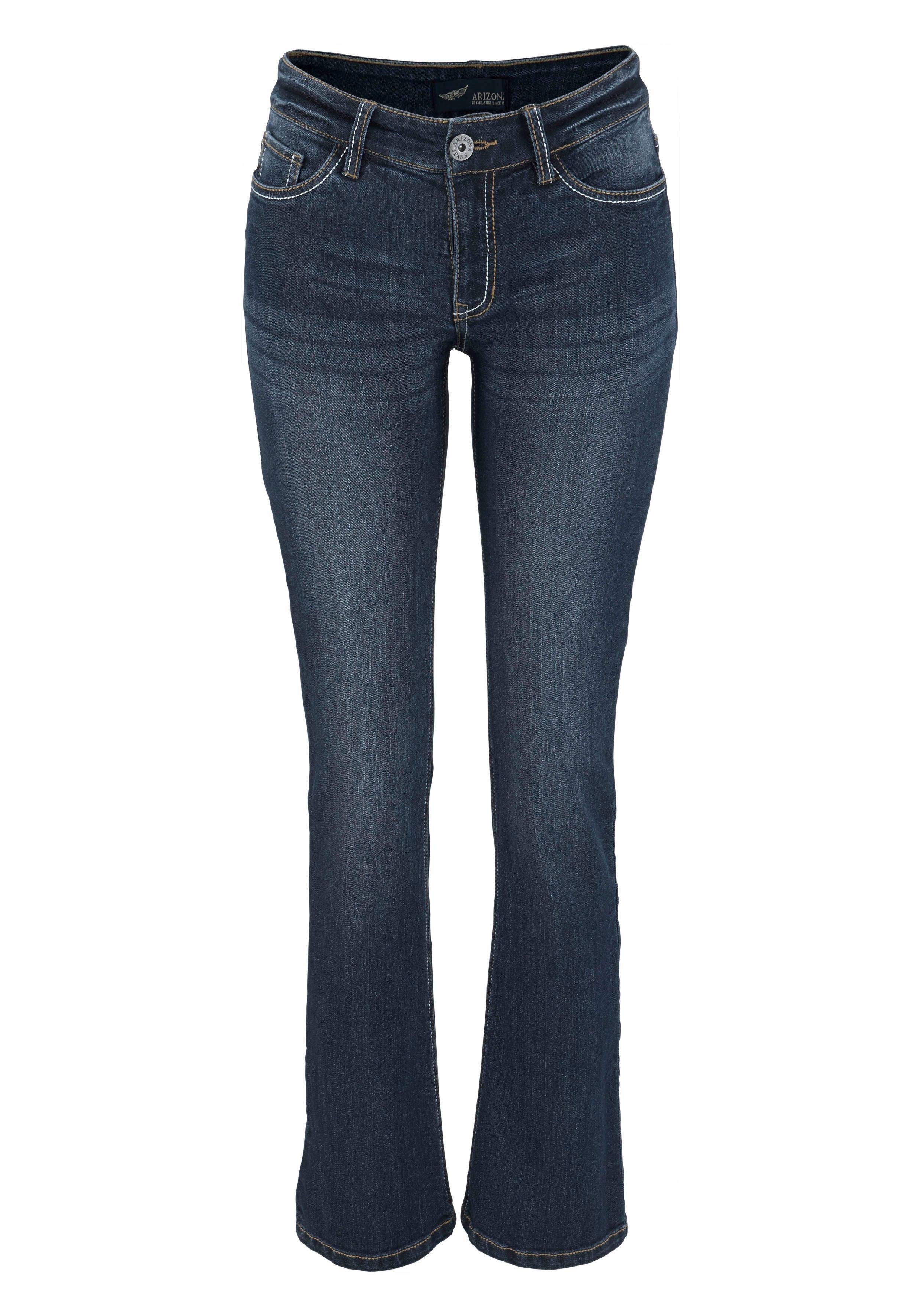 Arizona Bootcut jeans Met contrasterende stiksels normale taille, bootcut, 5-pocket-stijl, donkere wassing