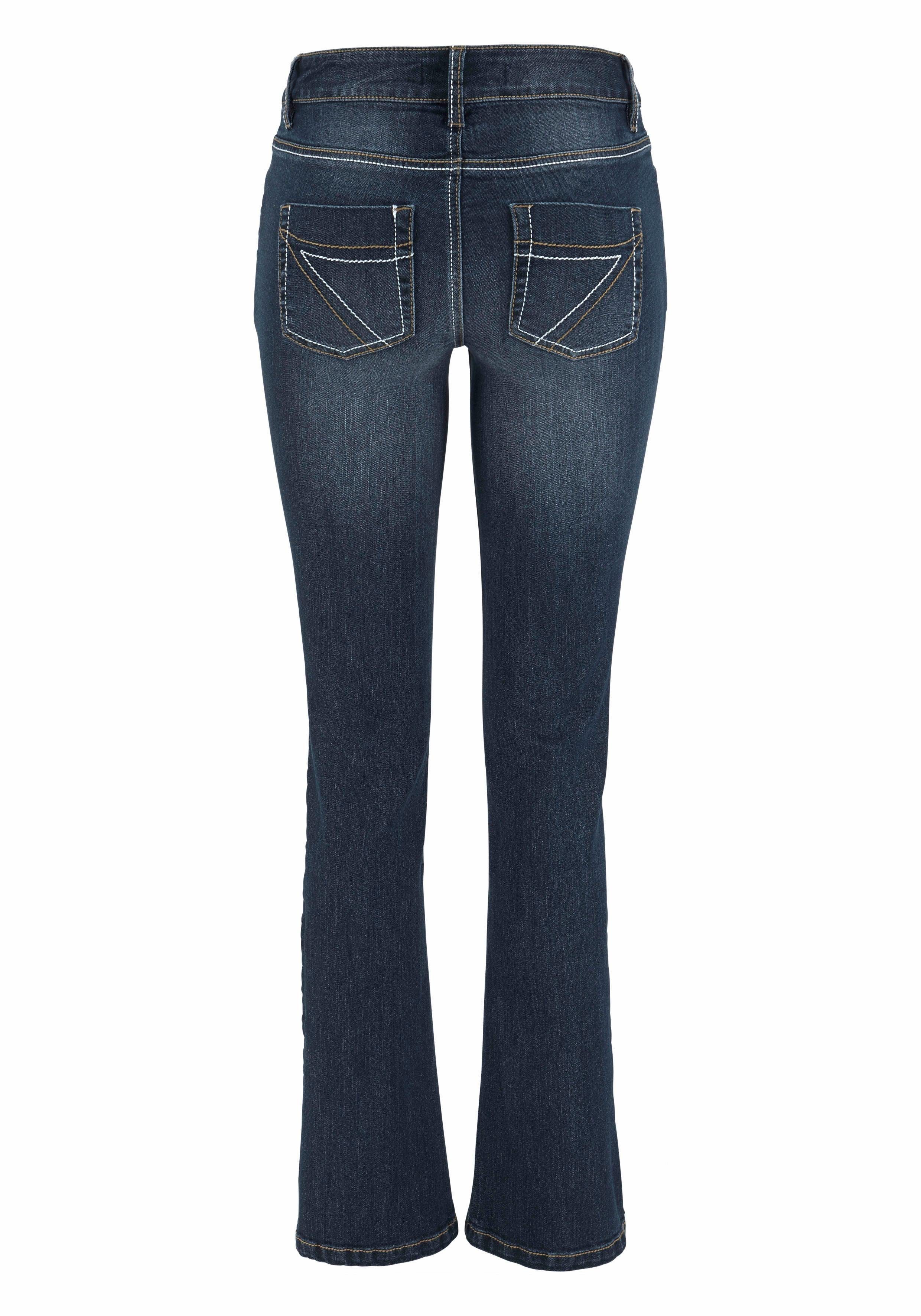 Arizona Bootcut jeans Met contrasterende stiksels normale taille, bootcut, 5-pocket-stijl, donkere wassing