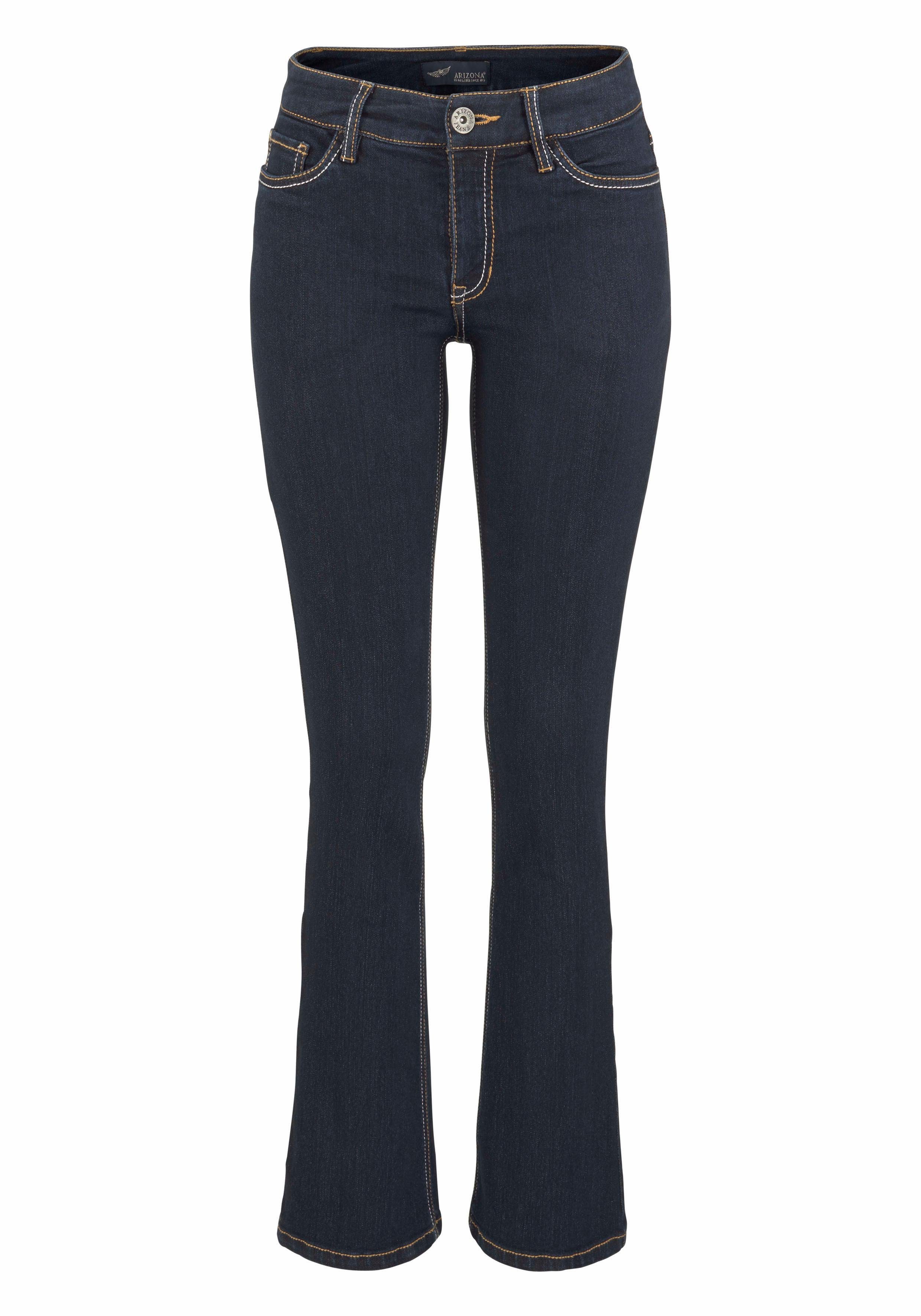 Arizona Bootcut jeans Met contrasterende stiksels normale taille, bootcut, 5-pocket-stijl, donkere wassing