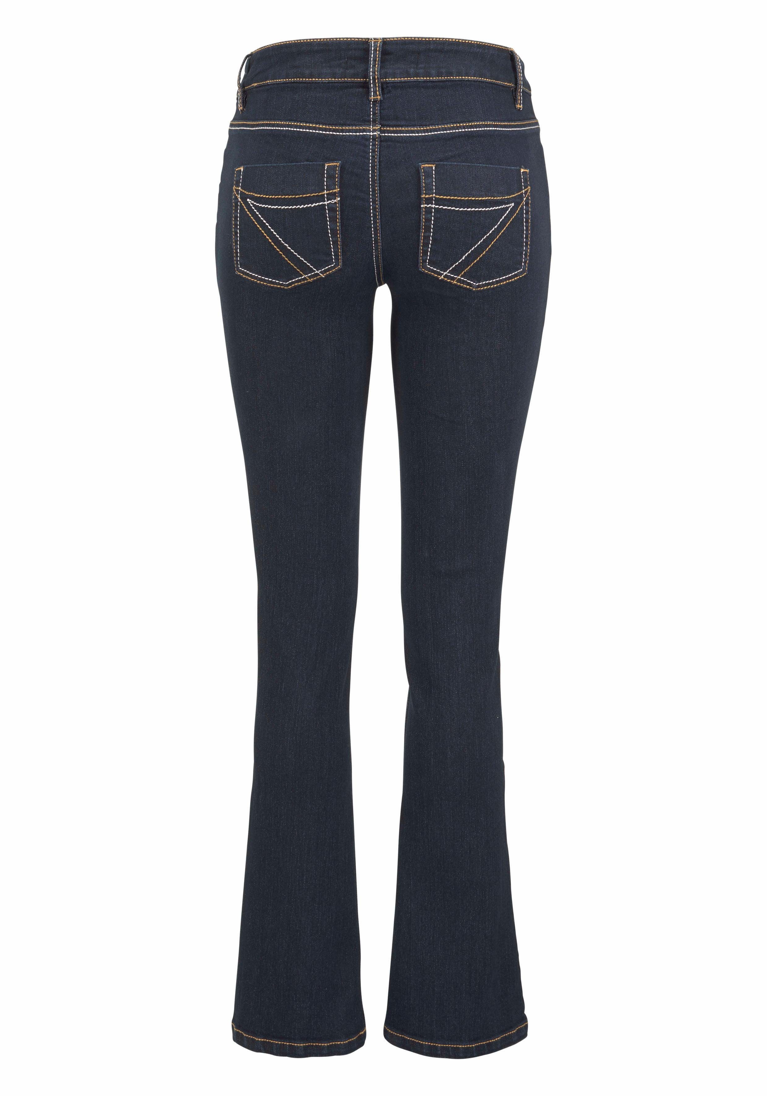 Arizona Bootcut jeans Met contrasterende stiksels normale taille, bootcut, 5-pocket-stijl, donkere wassing