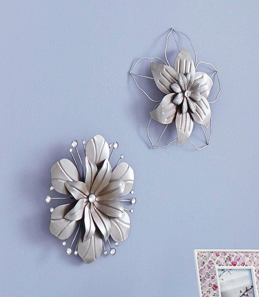 Home affaire Sierobject voor aan de wand Bloem Wanddecoratie, van metaal, met parelmoergarnering