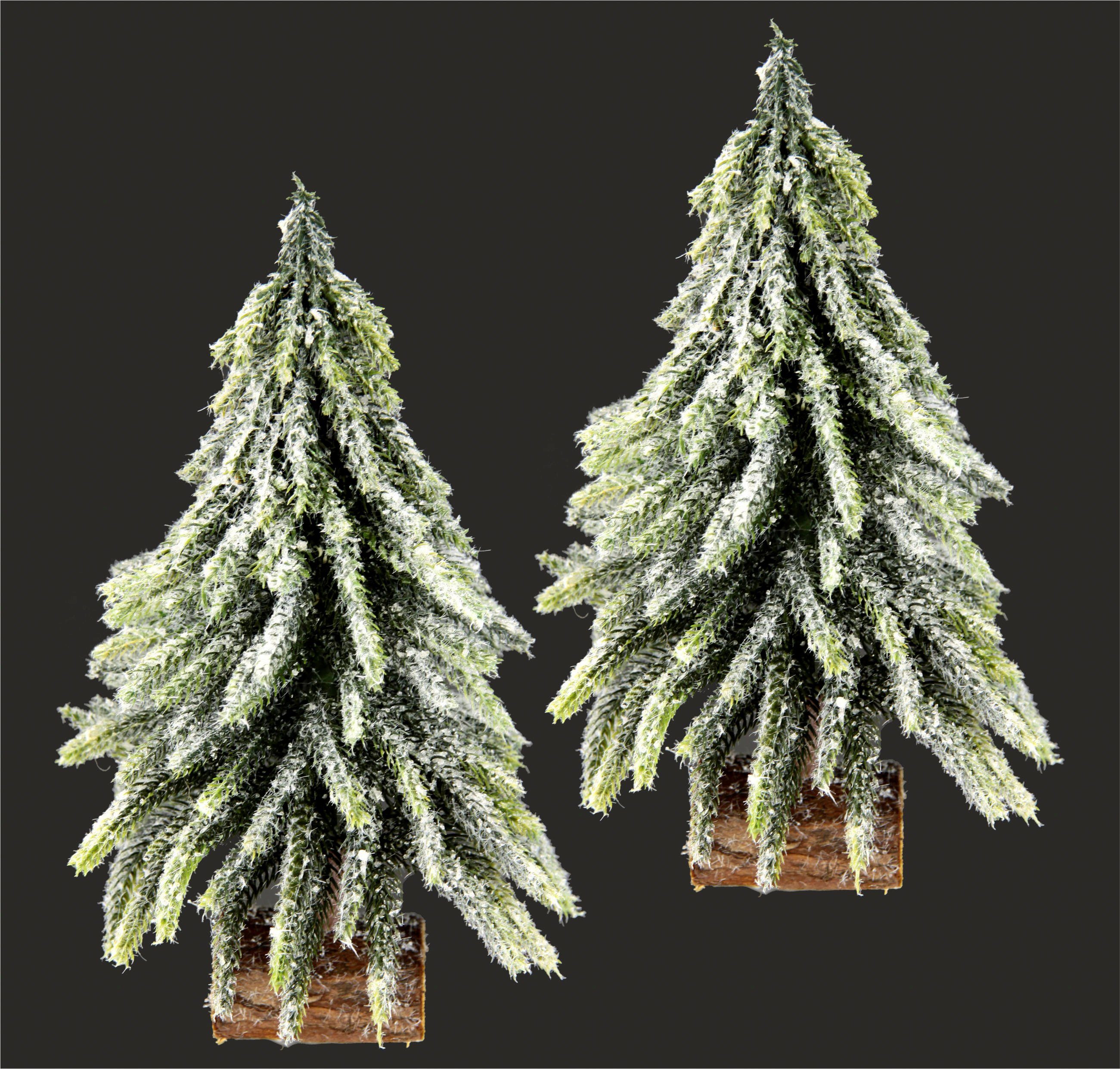 I.GE.A. Deco-boom Kerstdecoratie, kerstboom Kunstmatige mini spar met ijs op houten sokkel 25 cm (set, 2 stuks)