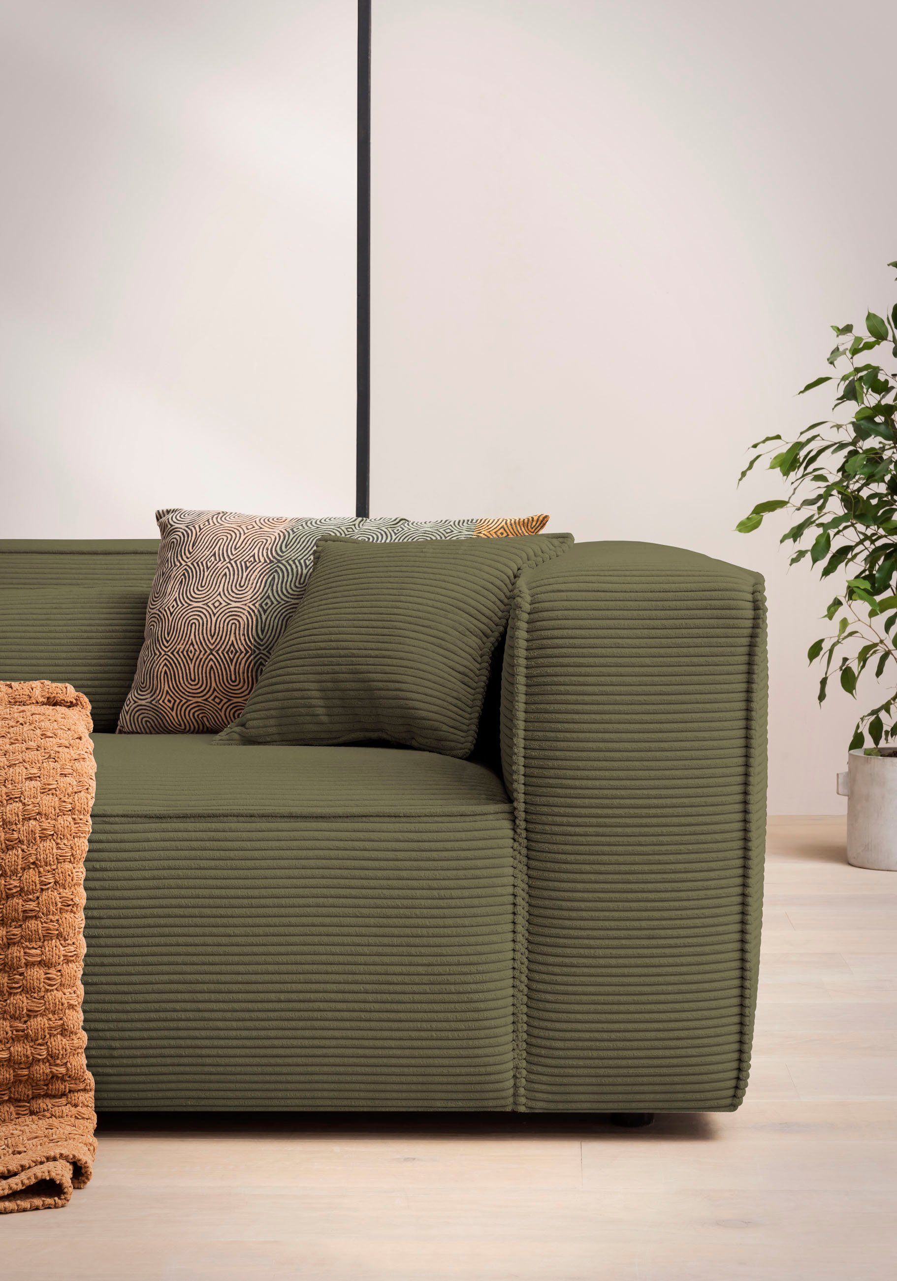 LeGer Home by Lena Gercke Hoekbank PIARA XXL, Big-sofa in cord of linnenlook, L-vorm, met biesnaad
